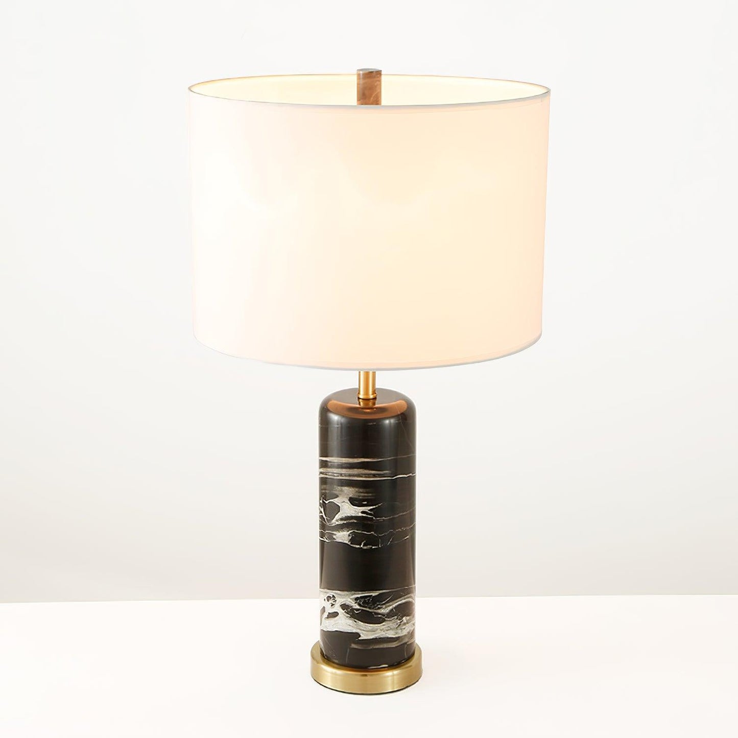 Cliff Table Lamp | Metal, Marble, Fabric | Black Marble, White Shade