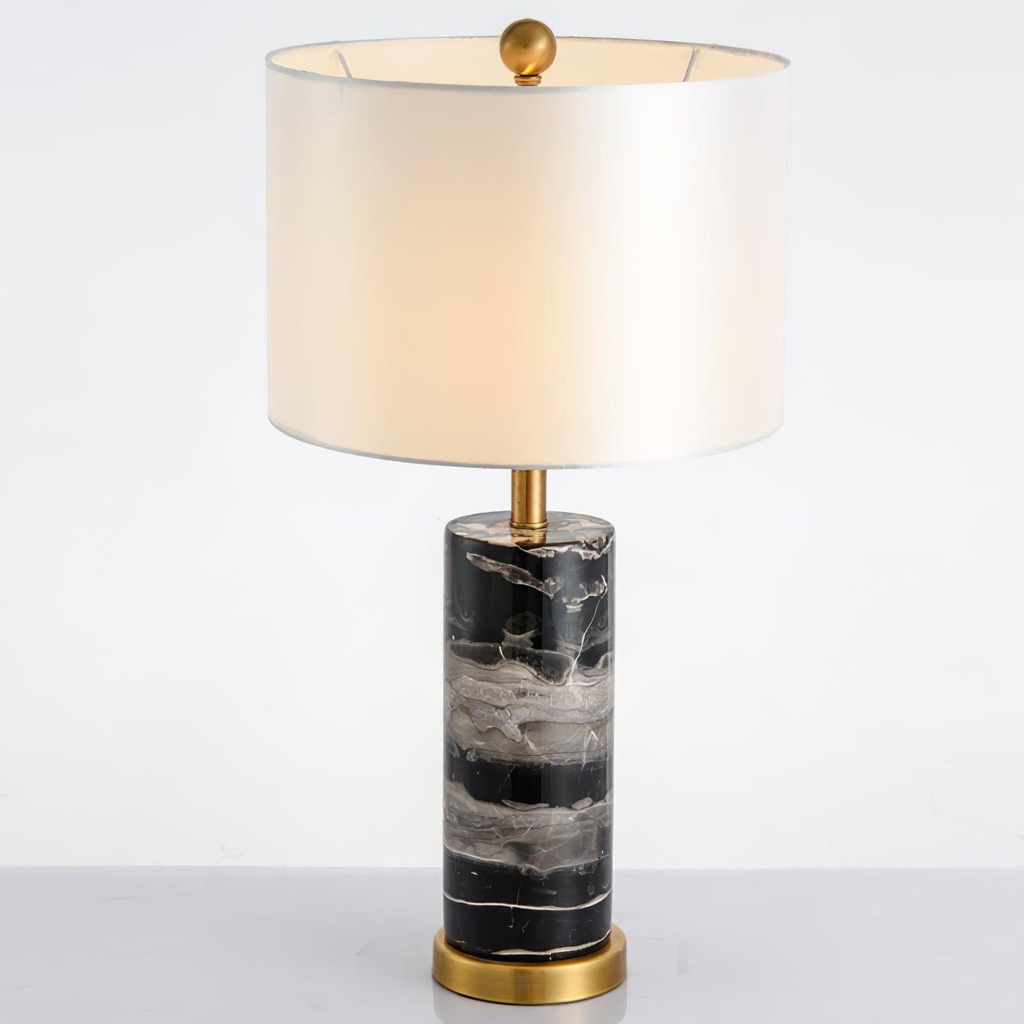 Cliff Table Lamp | Metal, Marble, Fabric | Black Marble, White Shade