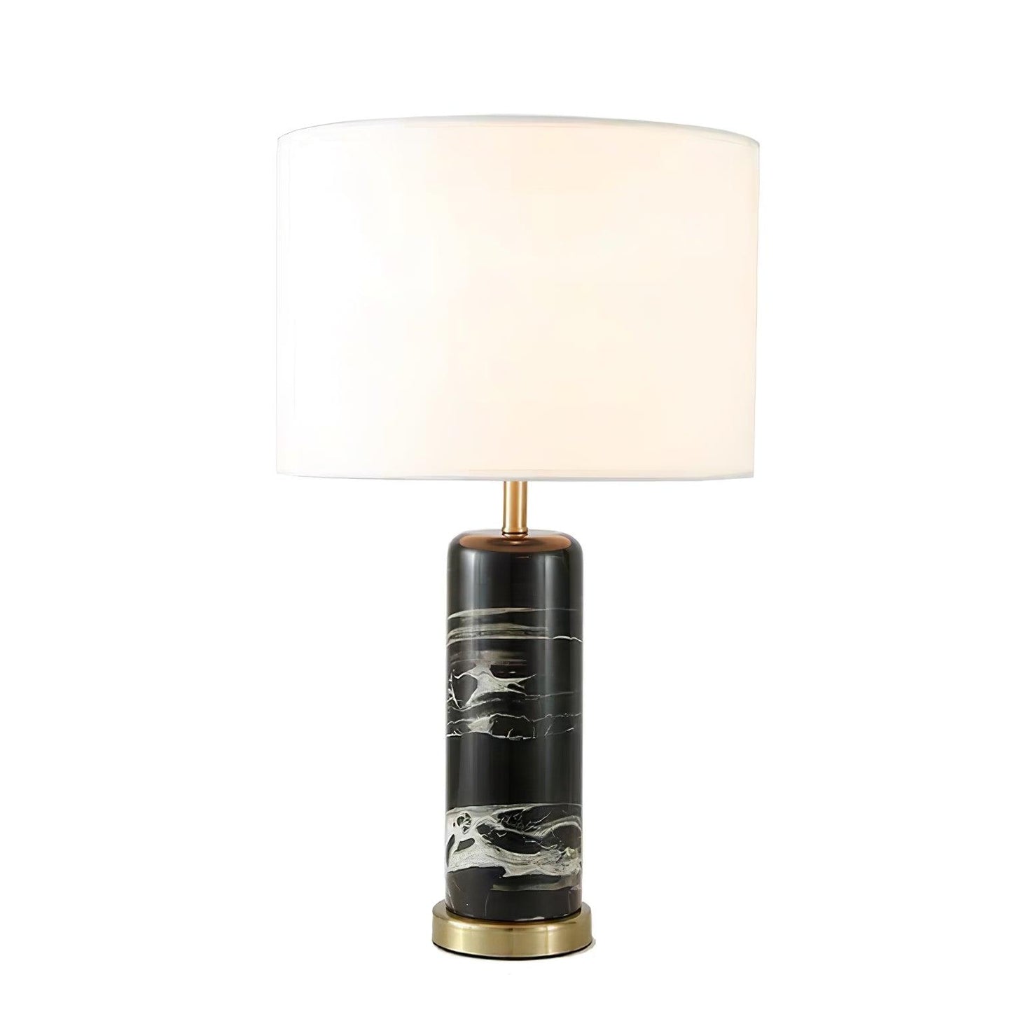 Cliff Table Lamp | Metal, Marble, Fabric | Black Marble, White Shade