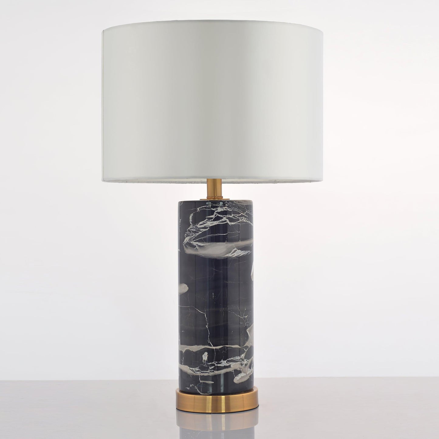 Cliff Table Lamp | Metal, Marble, Fabric | Black Marble, White Shade