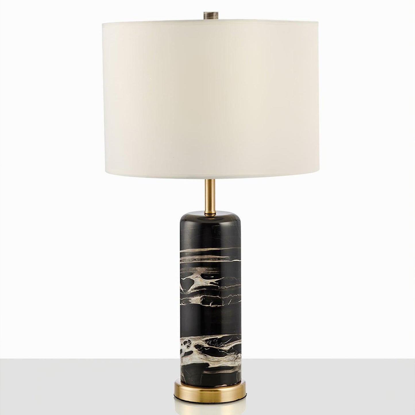 Cliff Table Lamp | Metal, Marble, Fabric | Black Marble, White Shade