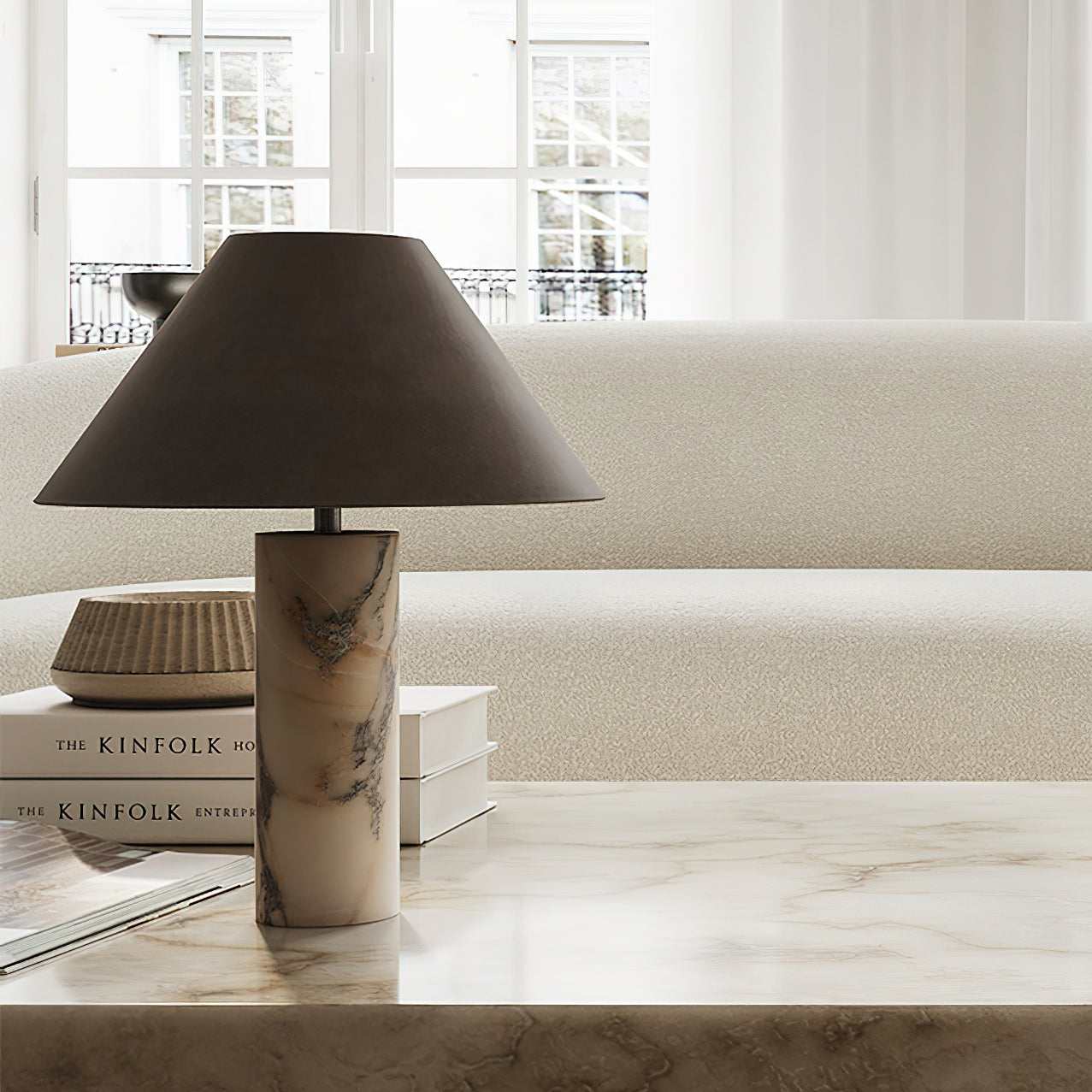 Cline Table Lamp | White Marble Base | Black Shade