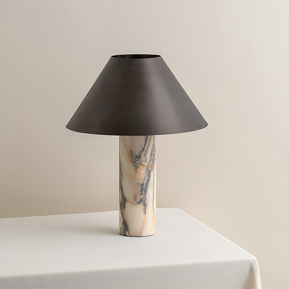 Cline Table Lamp | White Marble Base | Black Shade