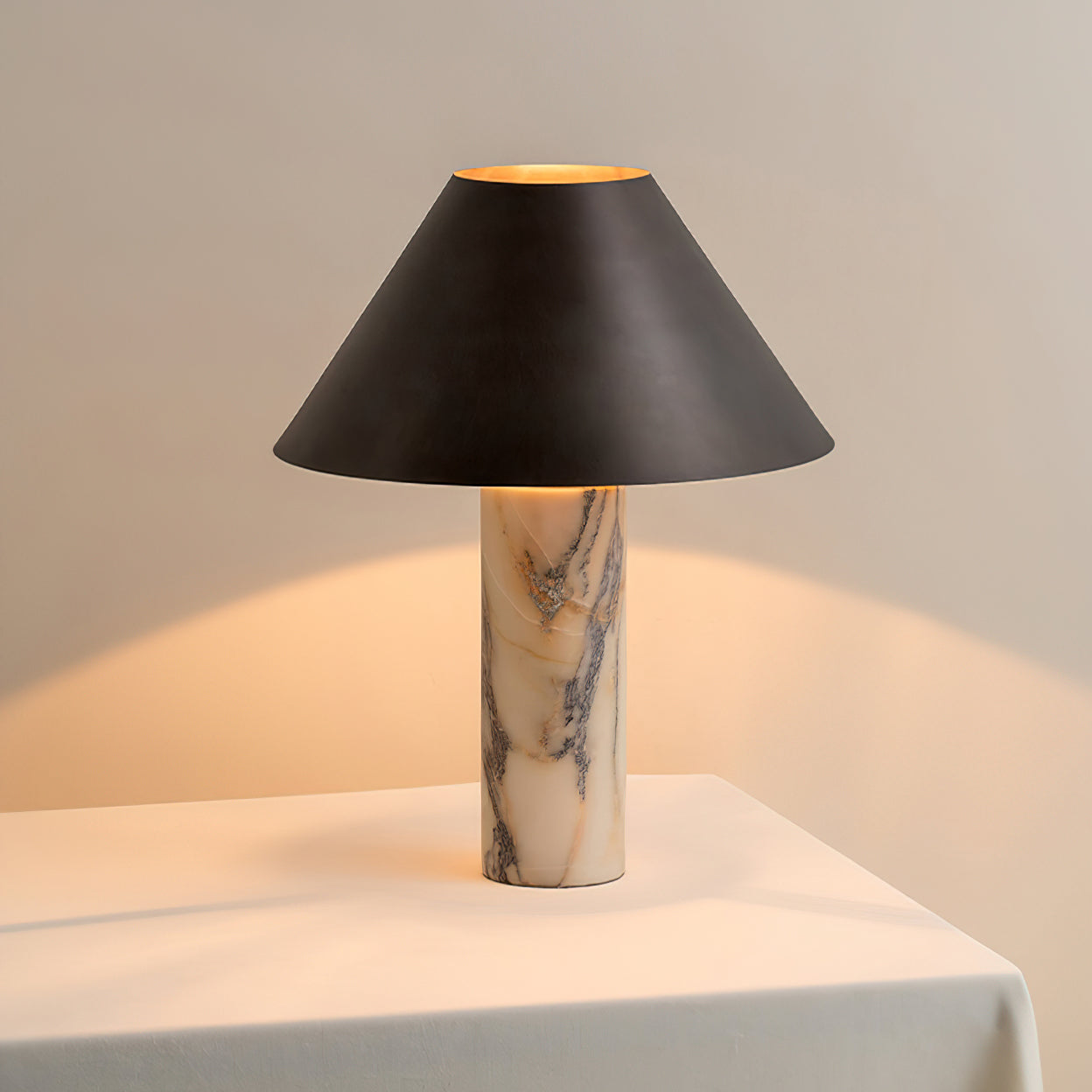 Cline Table Lamp | White Marble Base | Black Shade