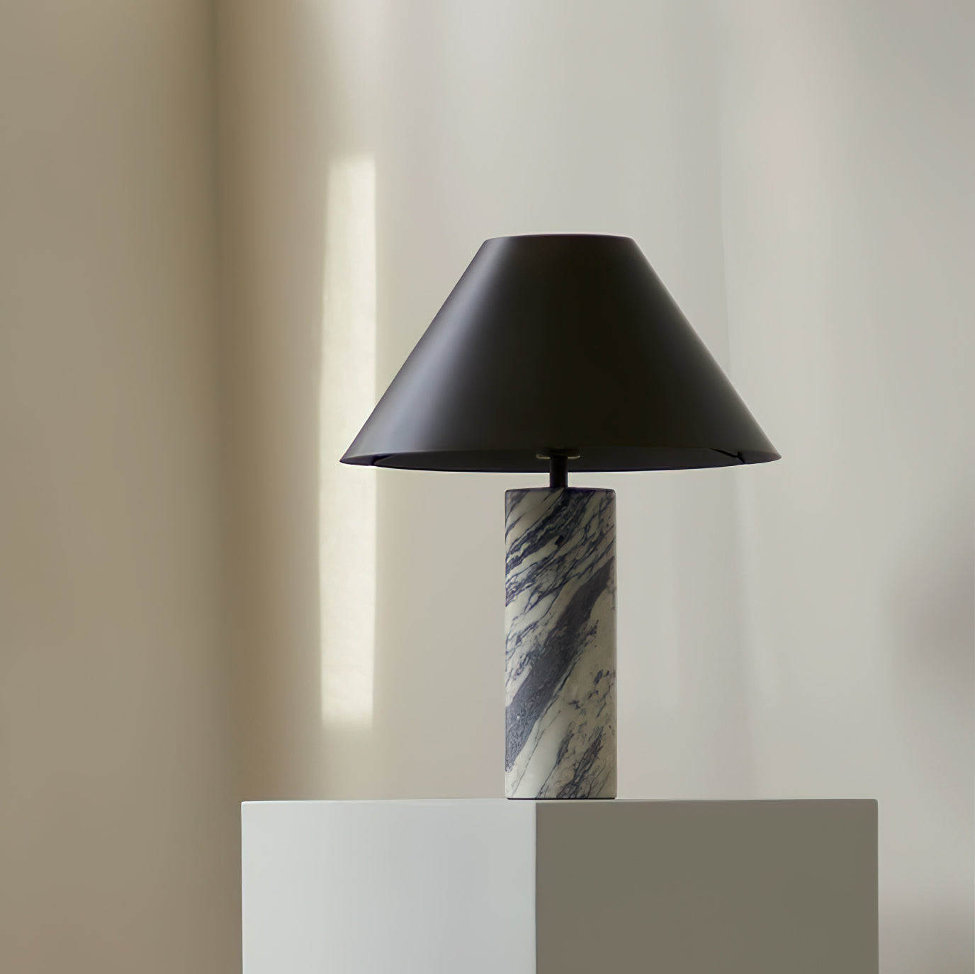 Cline Table Lamp | White Marble Base | Black Shade