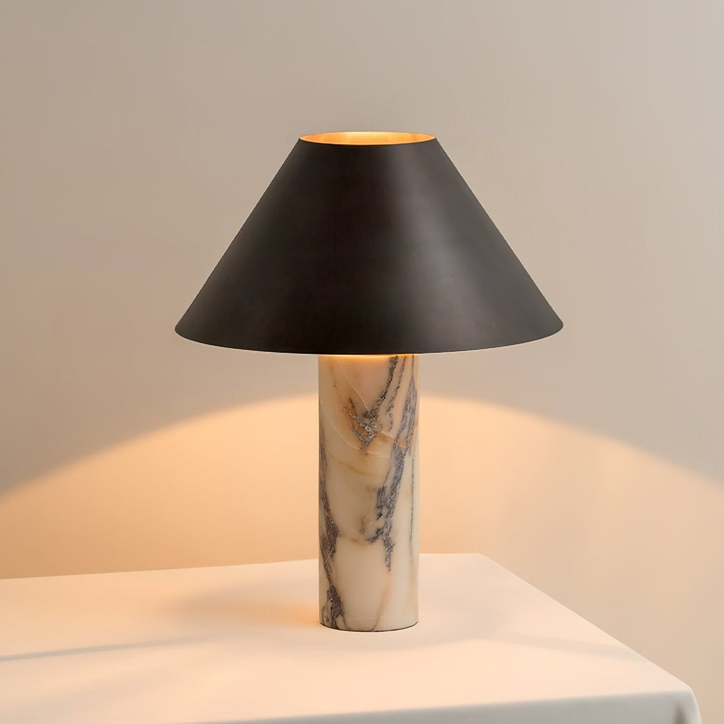 Cline Table Lamp | White Marble Base | Black Shade