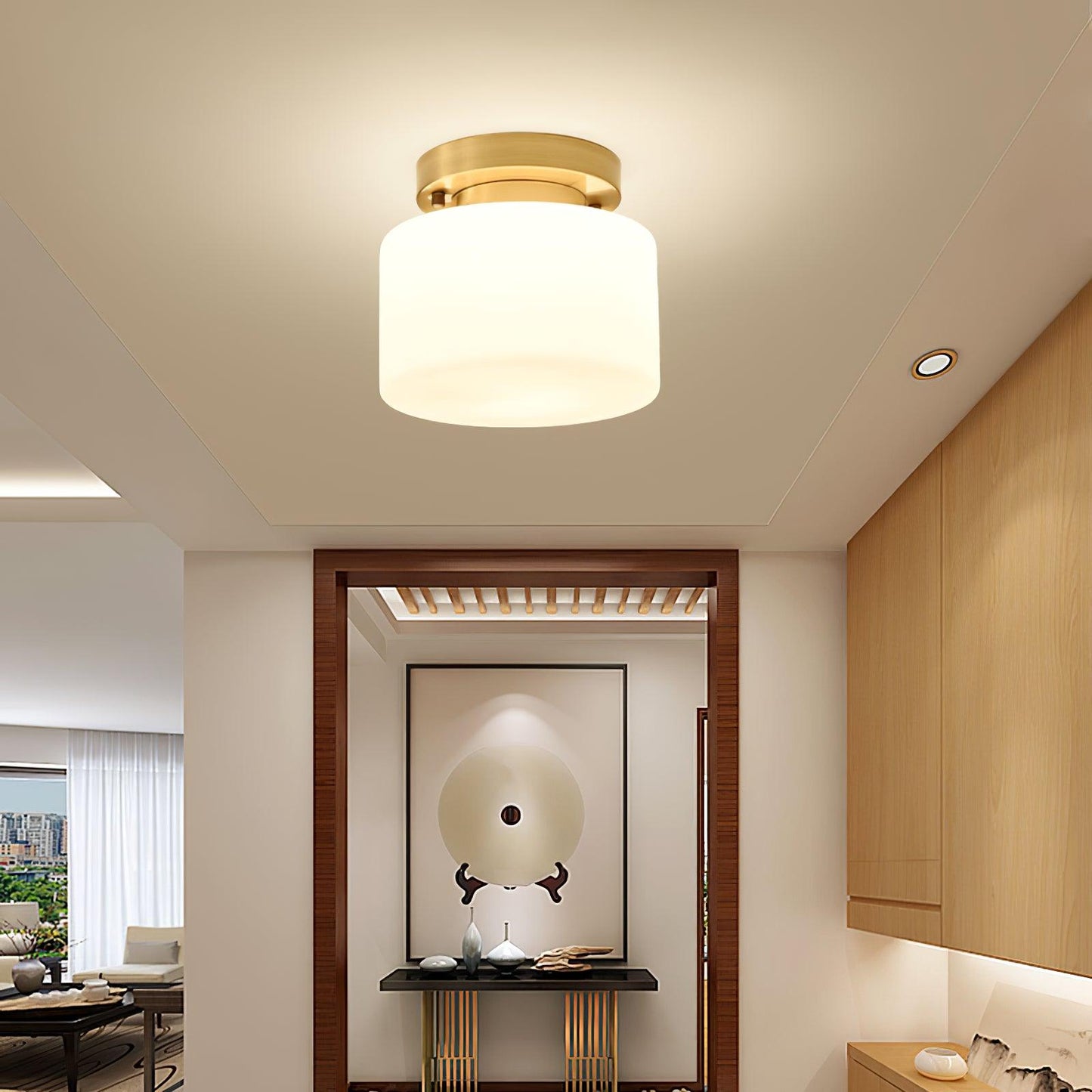 Clinio Flush Mount Ceiling Light | Brass & Glass | White Shade