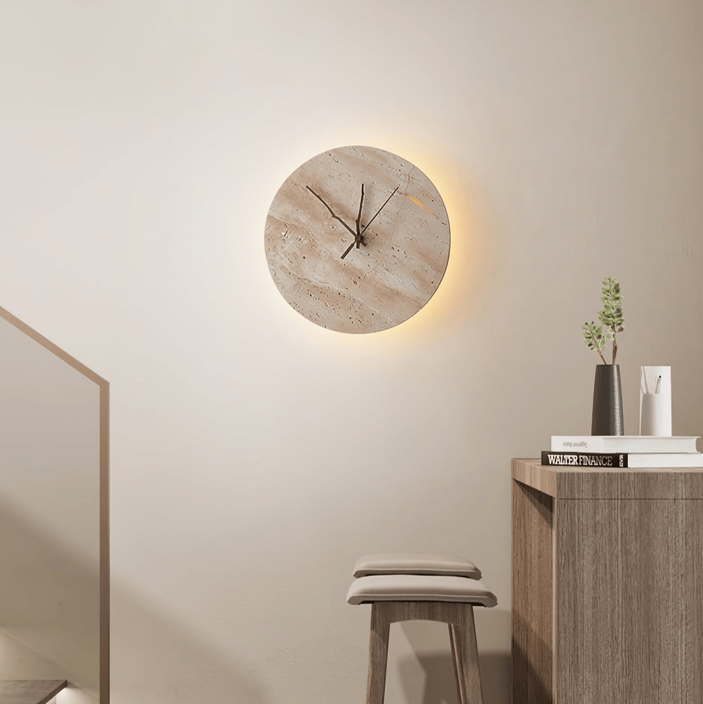Clock Wall Lamp | Travertine Stone | Yellow