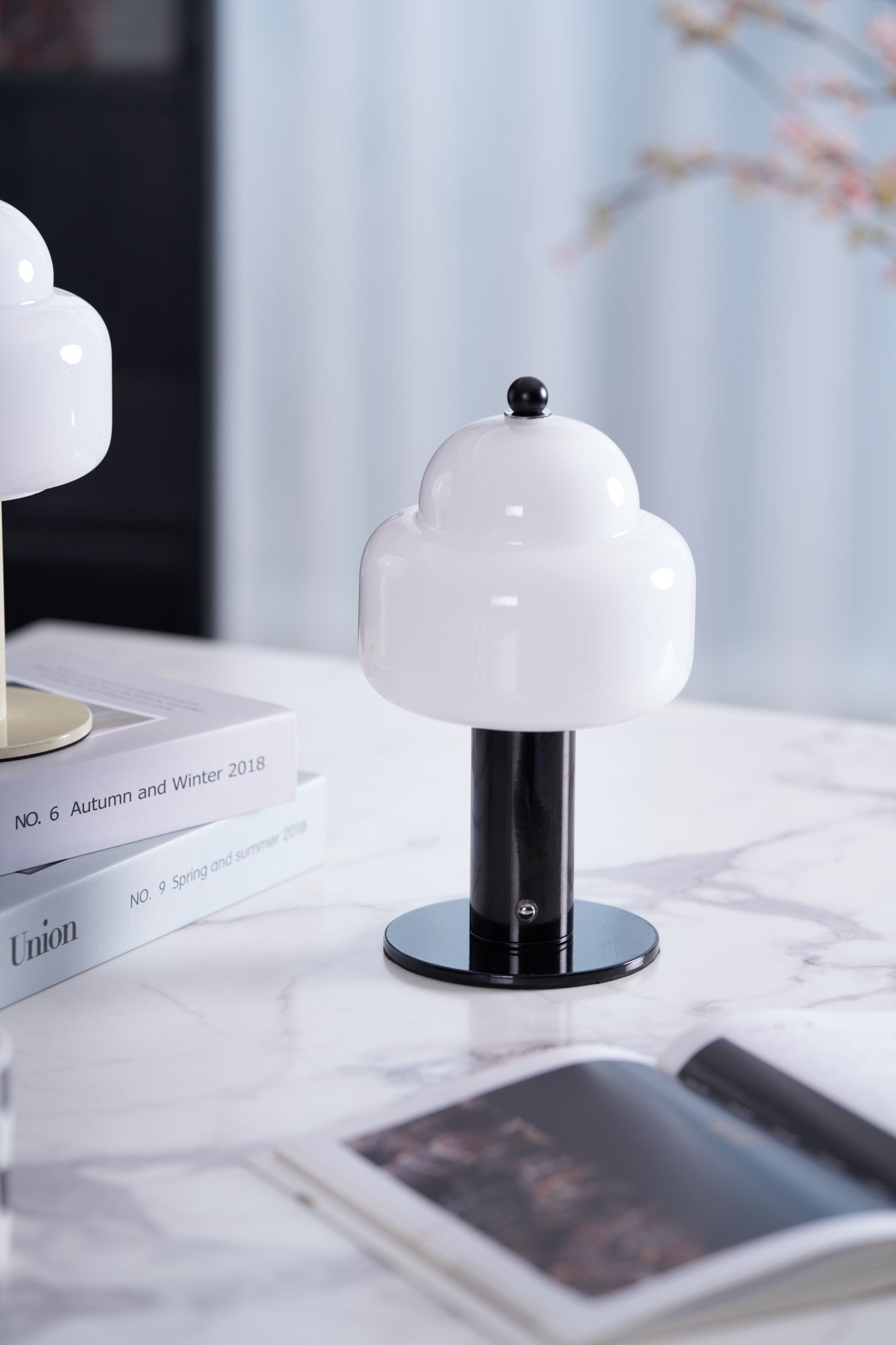 Cloud Dome Table Lamp | Frosted Glass & Metal | Black/Beige
