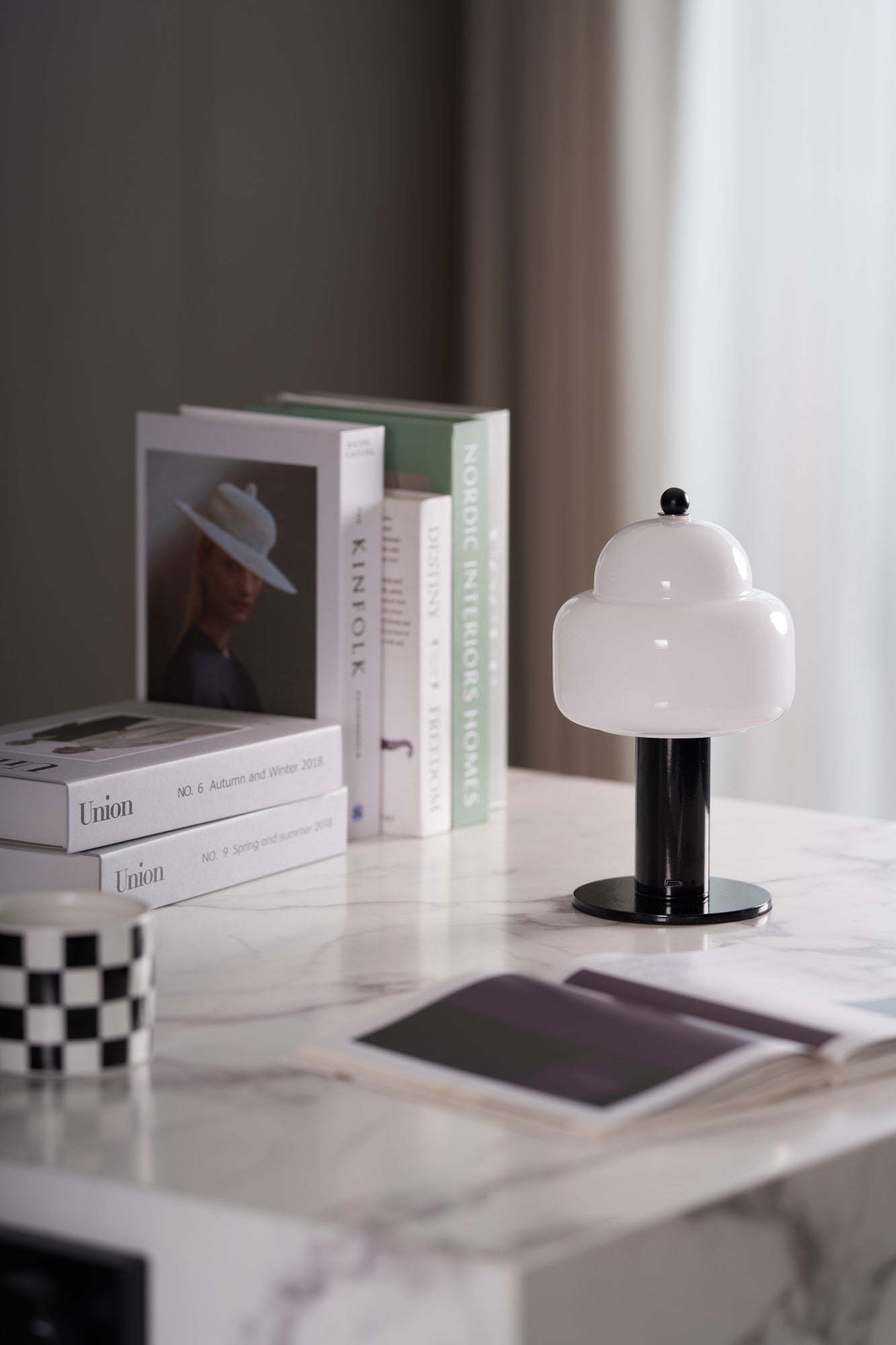 Cloud Dome Table Lamp | Frosted Glass & Metal | Black/Beige