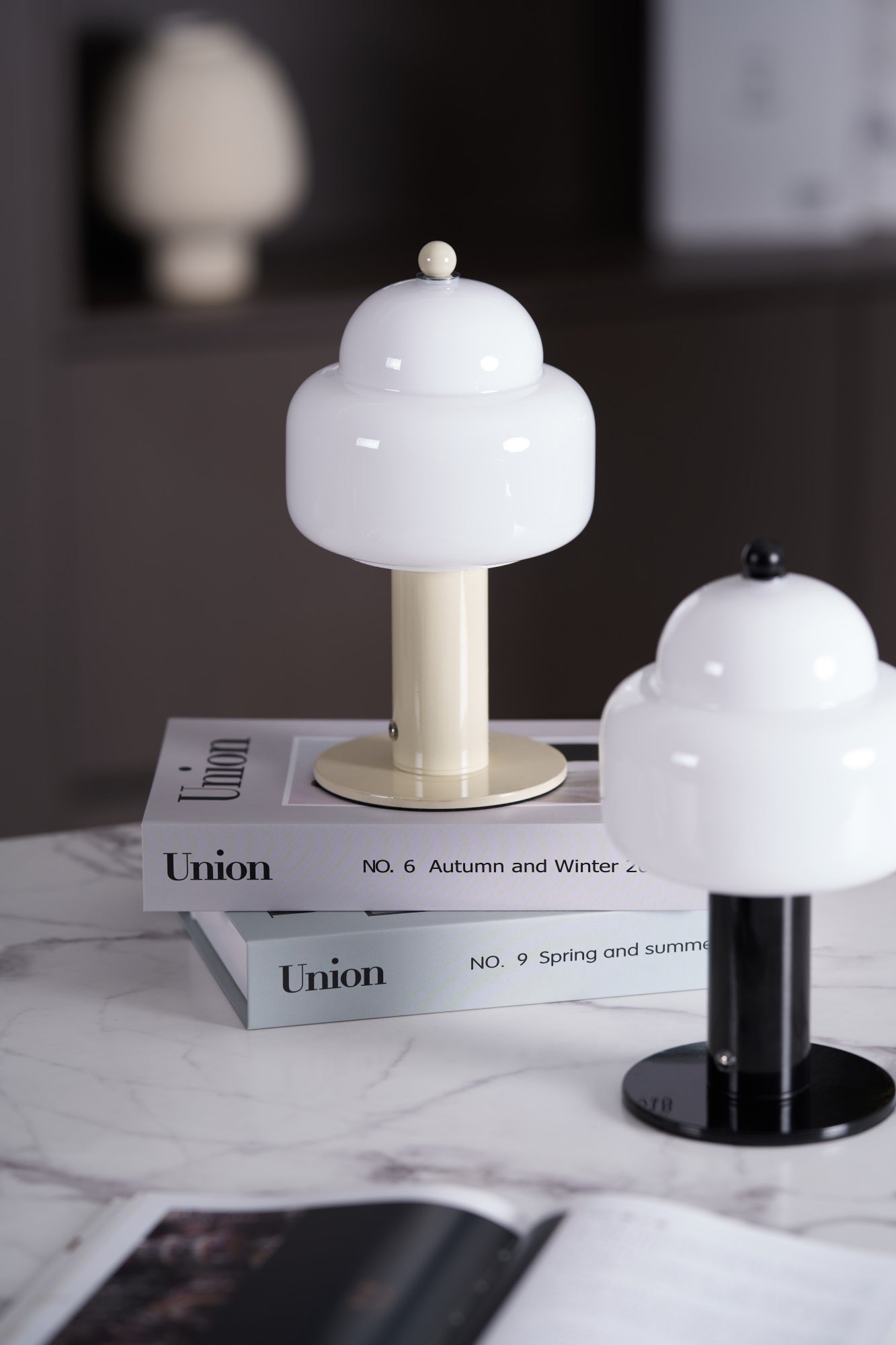 Cloud Dome Table Lamp | Frosted Glass & Metal | Black/Beige