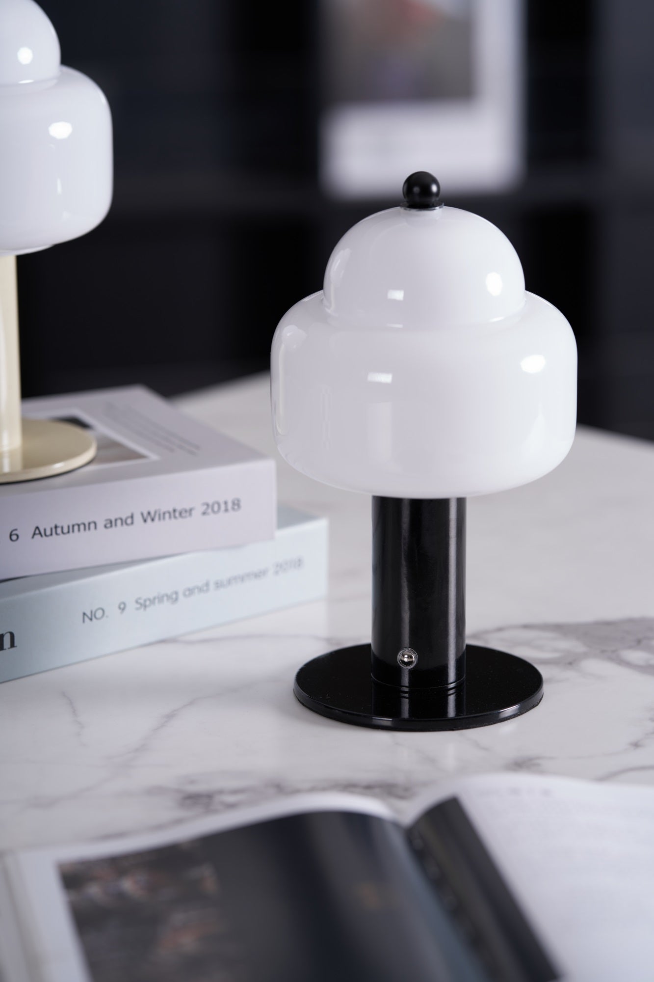 Cloud Dome Table Lamp | Frosted Glass & Metal | Black/Beige