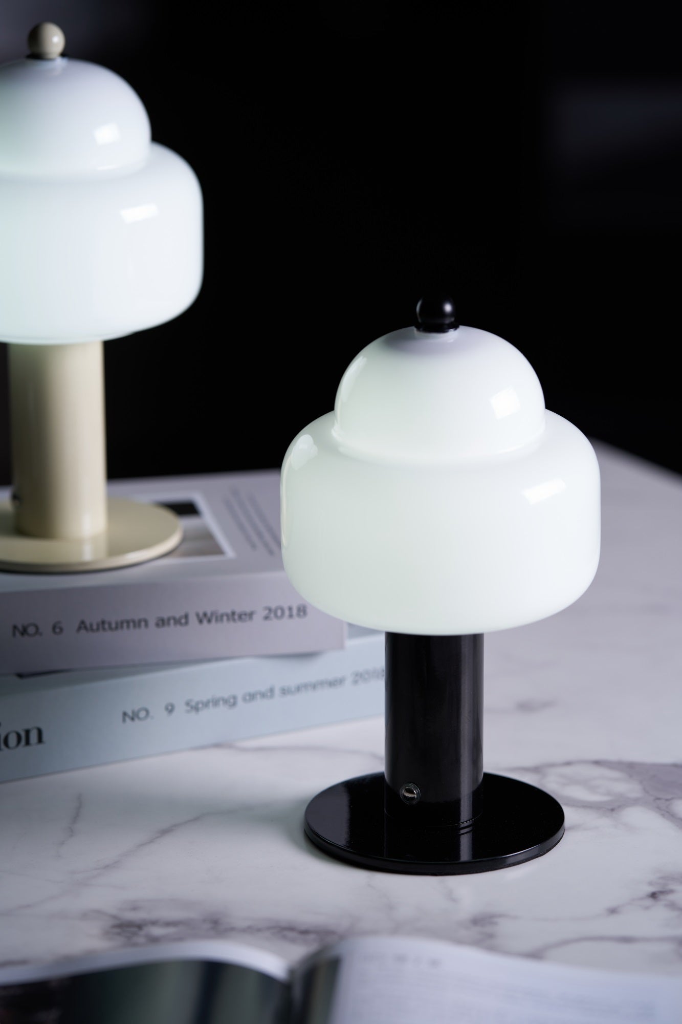 Cloud Dome Table Lamp | Frosted Glass & Metal | Black/Beige