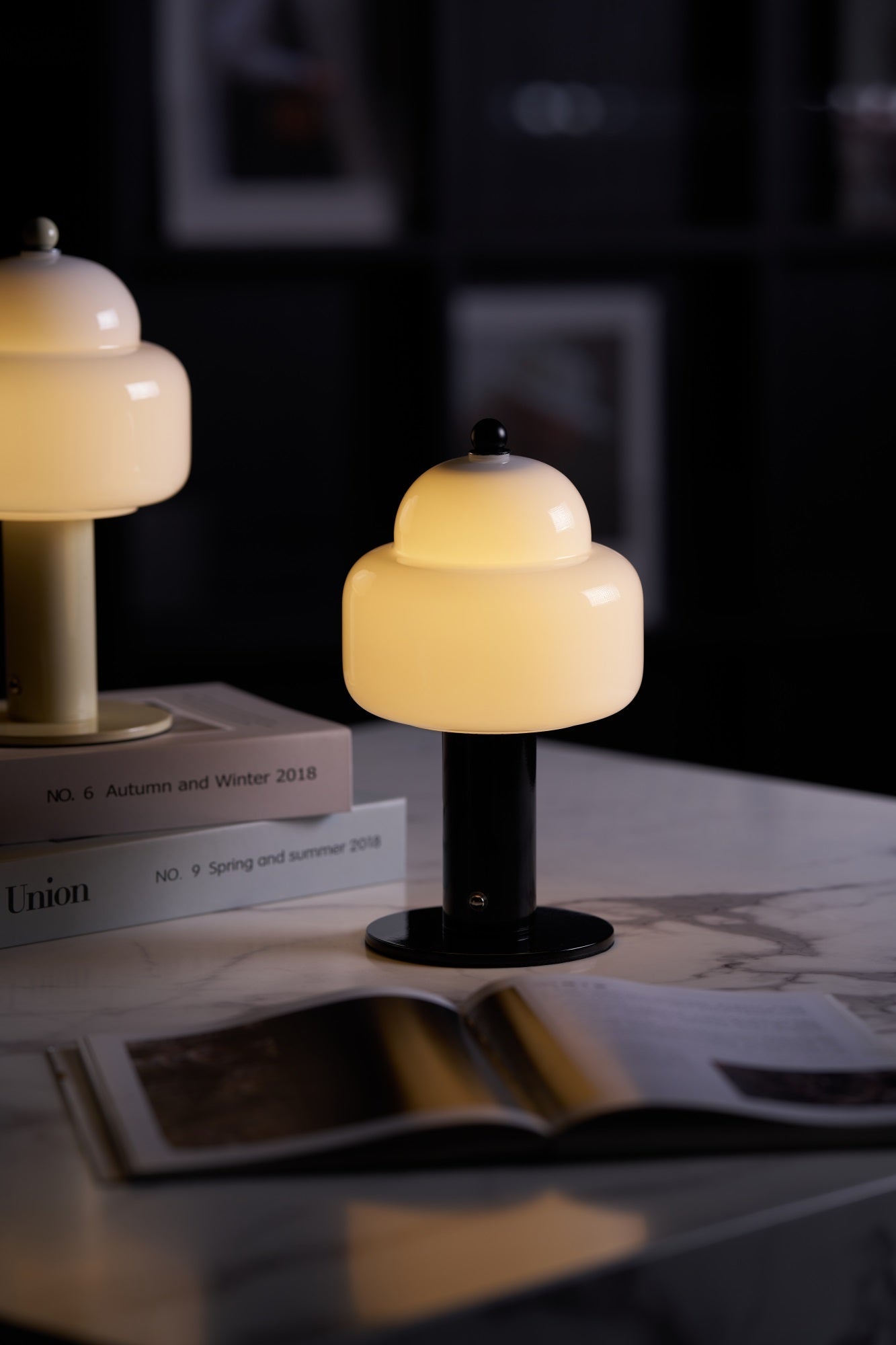 Cloud Dome Table Lamp | Frosted Glass & Metal | Black/Beige
