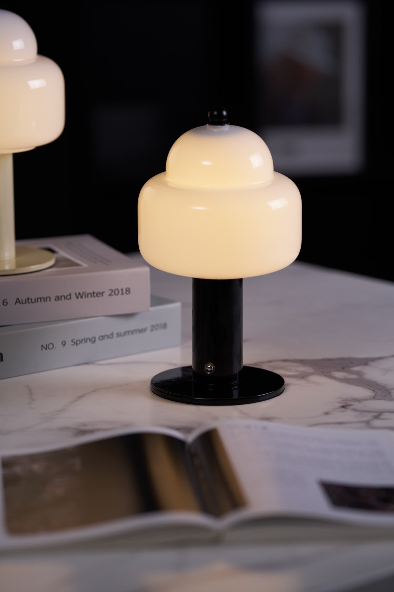 Cloud Dome Table Lamp | Frosted Glass & Metal | Black/Beige