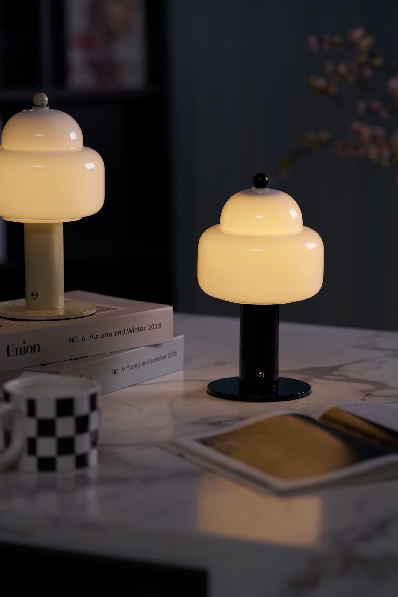 Cloud Dome Table Lamp | Frosted Glass & Metal | Black/Beige