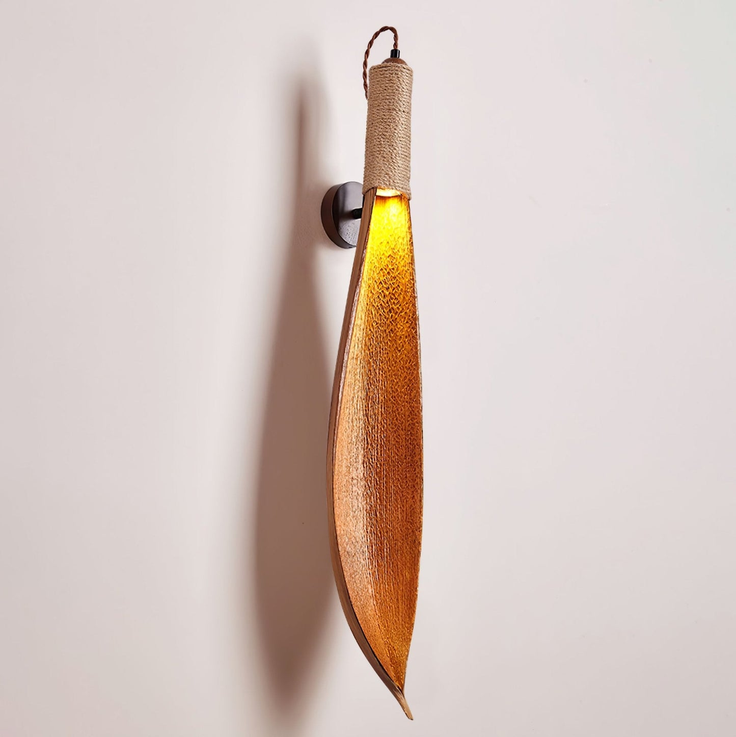 Cocoa Leaf Wall Sconce | Natural Leaf & Hemp Rope | Black