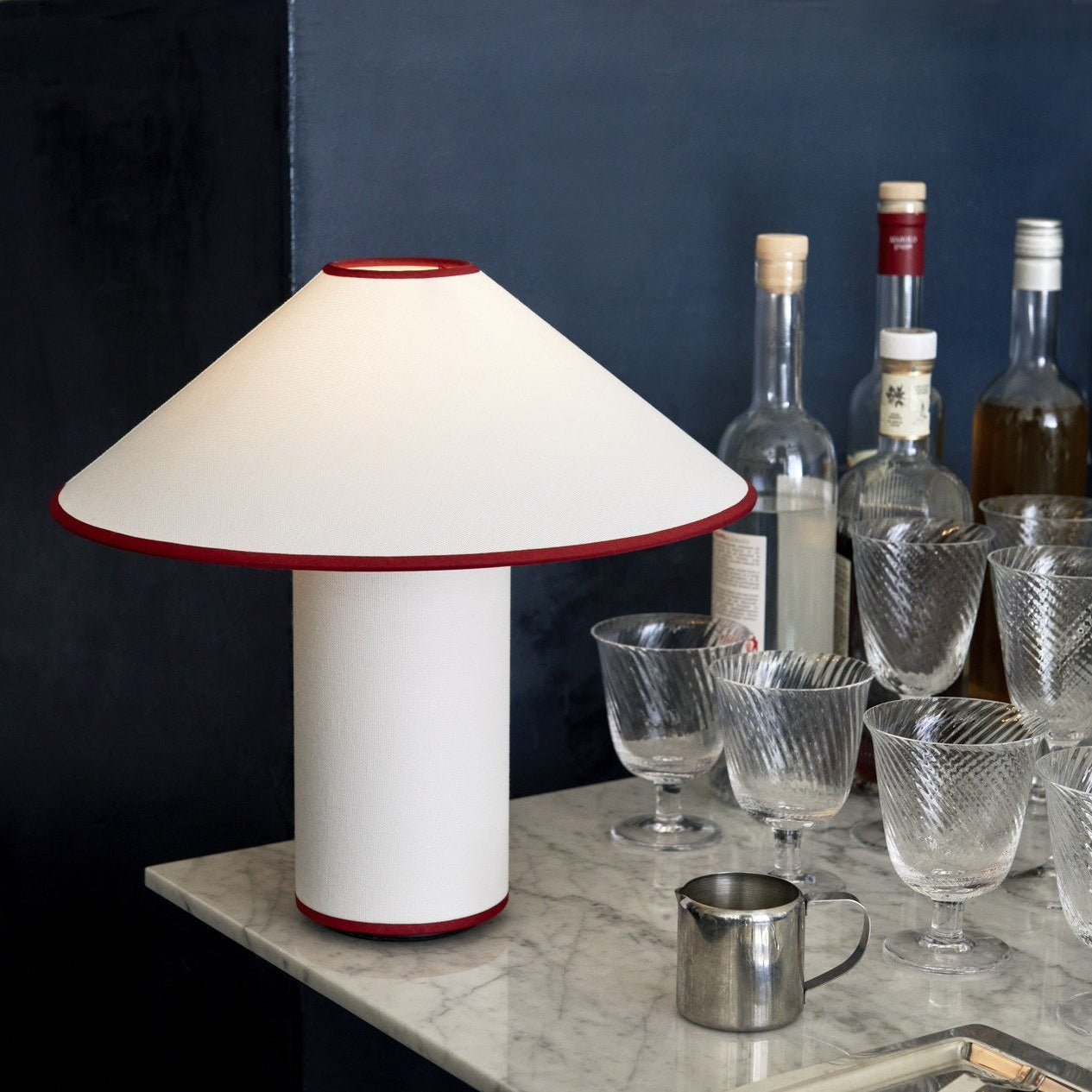 Fabric Table Lamp | Metal & Fabric | Red or Black with White Shade
