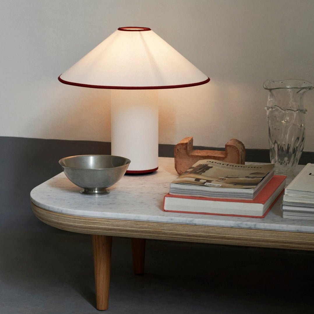 Colette Table Lamp | Art Deco Design | Red Wine Base & White Shade