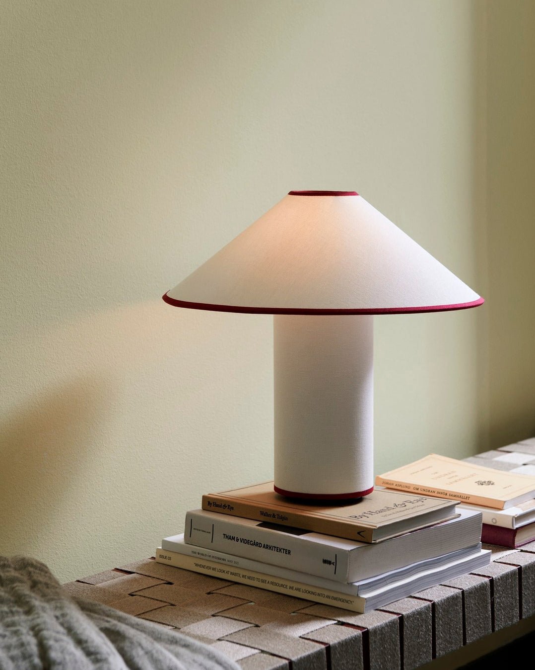 Colette Table Lamp | Art Deco Design | Red Wine Base & White Shade