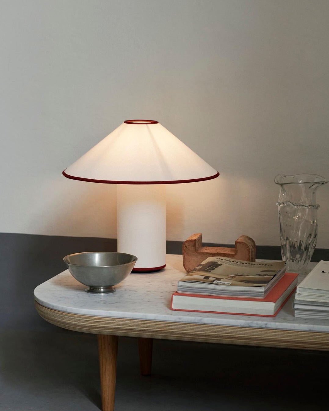 Colette Table Lamp | Art Deco Design | Red Wine Base & White Shade