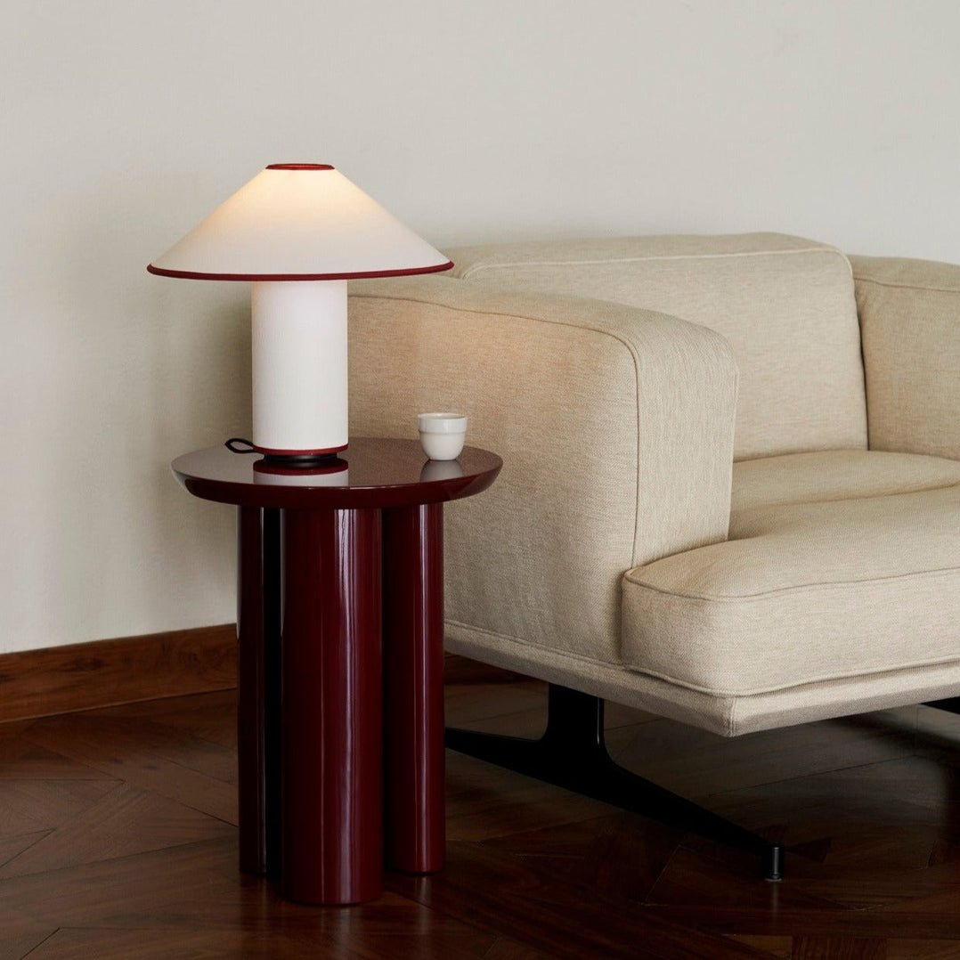 Colette Table Lamp | Art Deco Design | Red Wine Base & White Shade