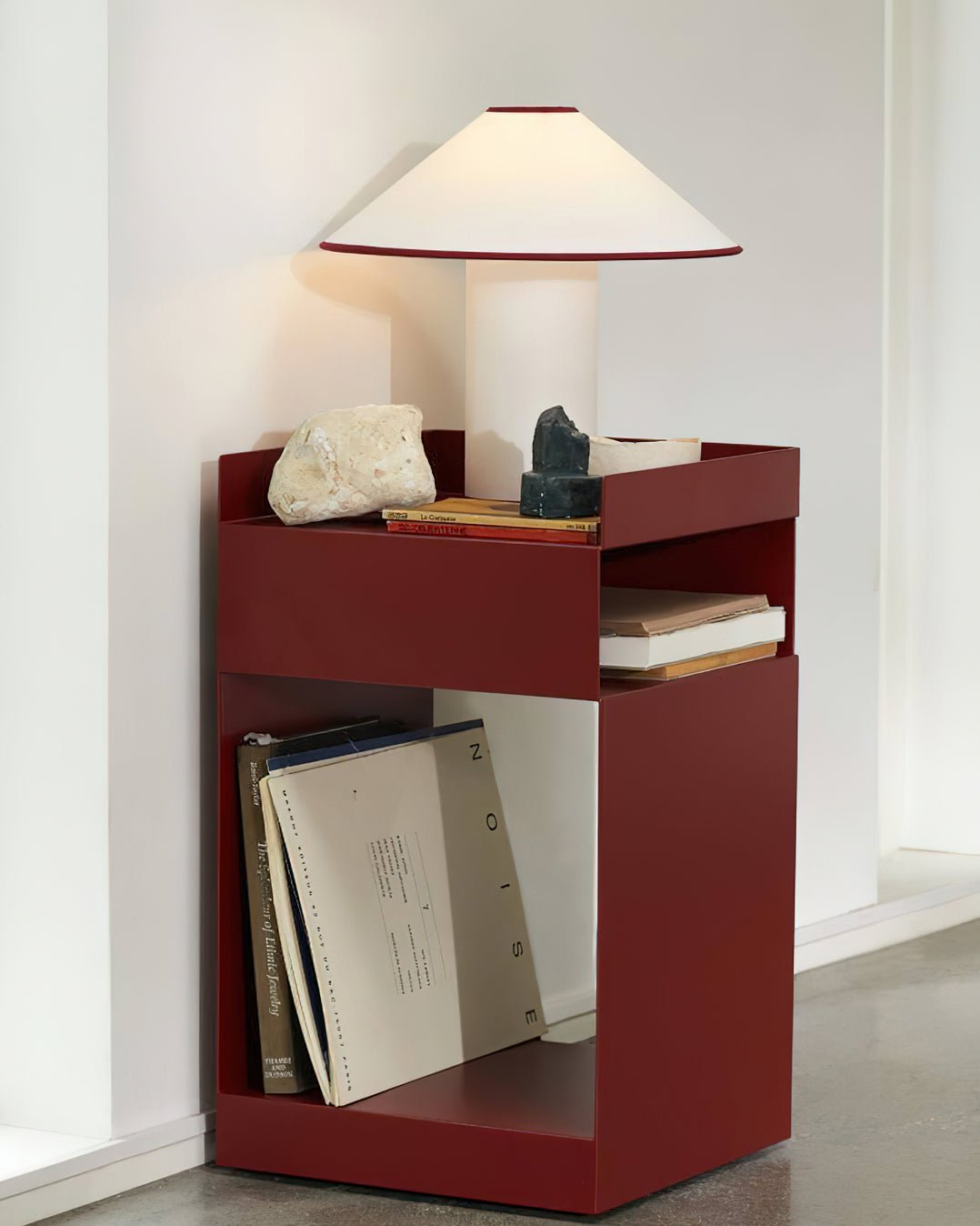 Colette Table Lamp | Art Deco Design | Red Wine Base & White Shade