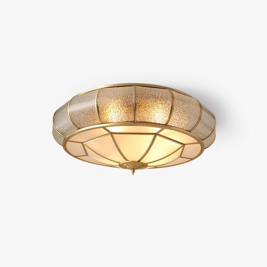 Colonial Glass Drum Ceiling Light | Brass & Glass | White Shade