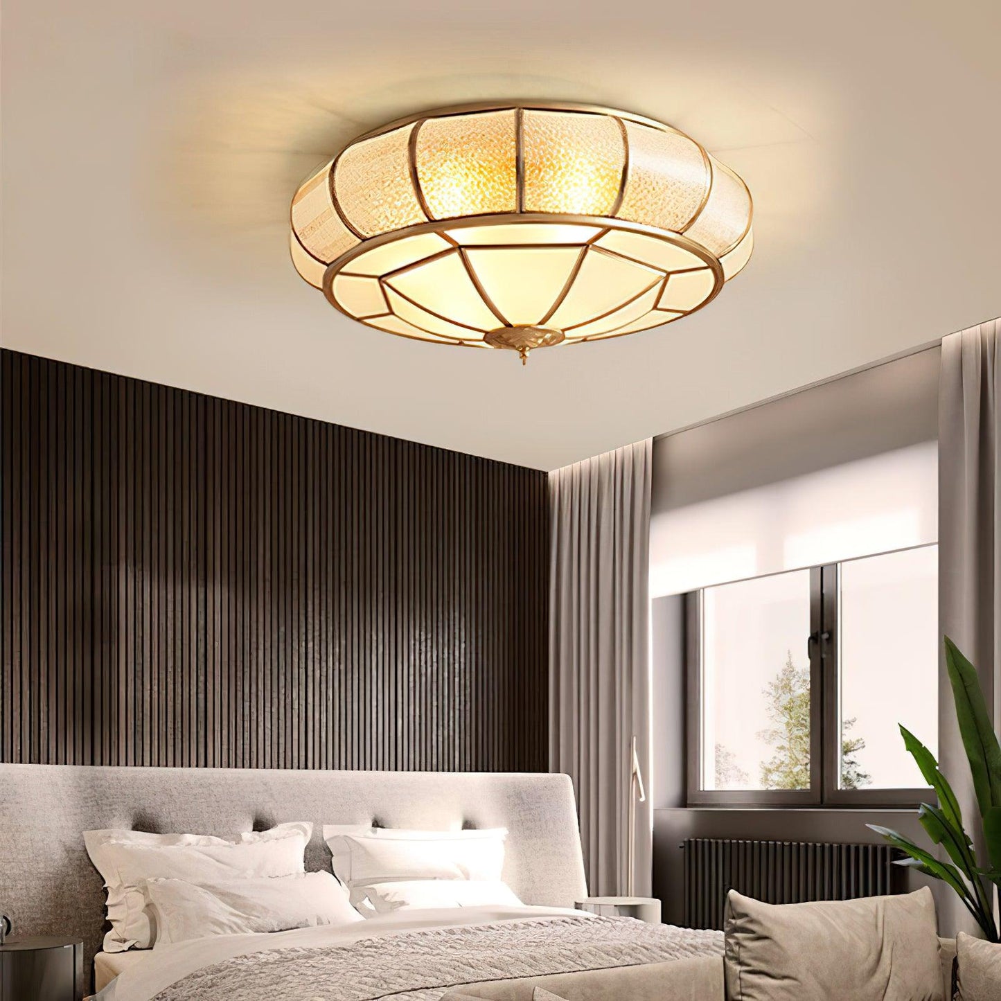 Colonial Glass Drum Ceiling Light | Brass & Glass | White Shade