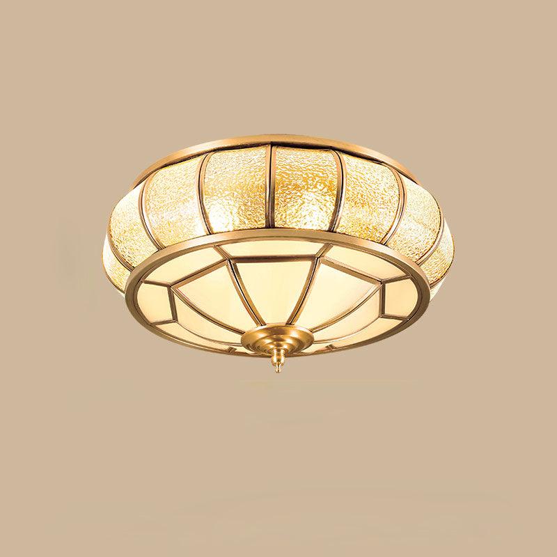 Colonial Glass Drum Ceiling Light | Brass & Glass | White Shade