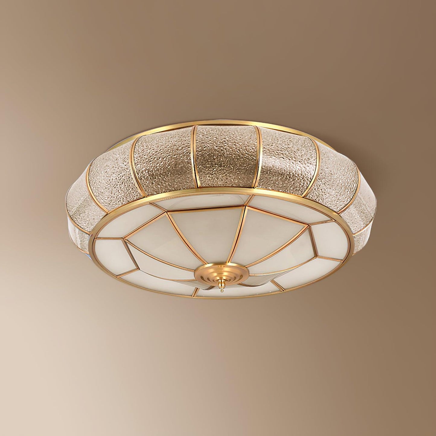 Colonial Glass Drum Ceiling Light | Brass & Glass | White Shade