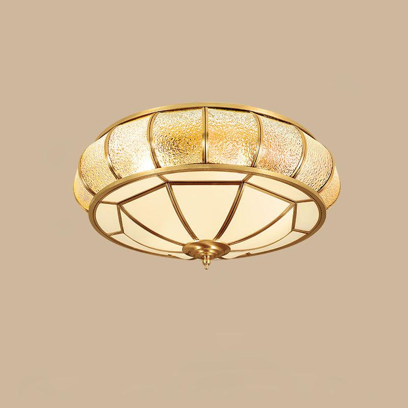 Colonial Glass Drum Ceiling Light | Brass & Glass | White Shade