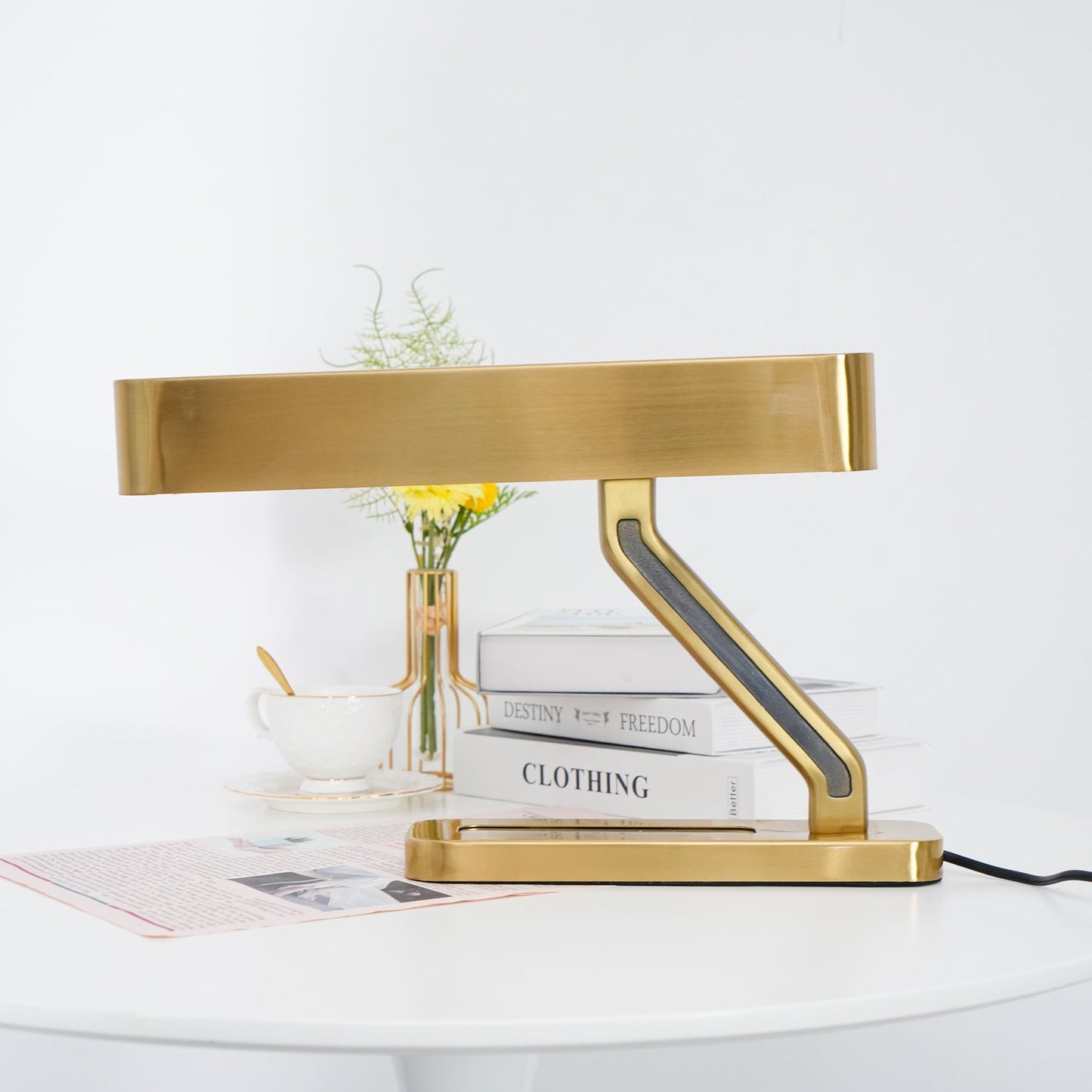 Colt Table Lamp | Brass, Acrylic | White Shade