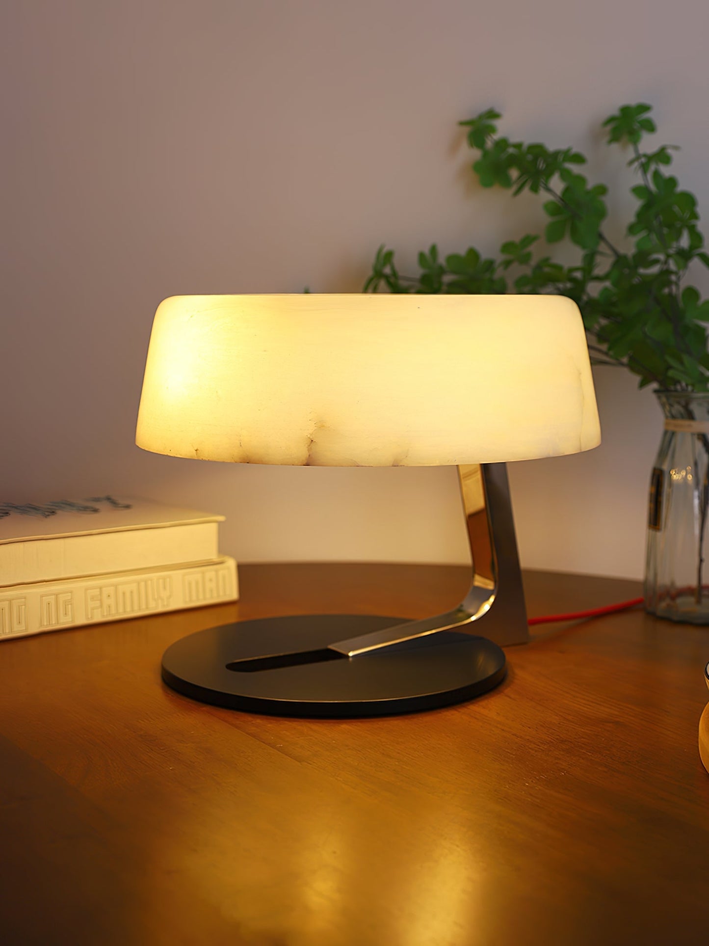 Comete Table Lamp | White Alabaster Shade | Chrome or Black Base