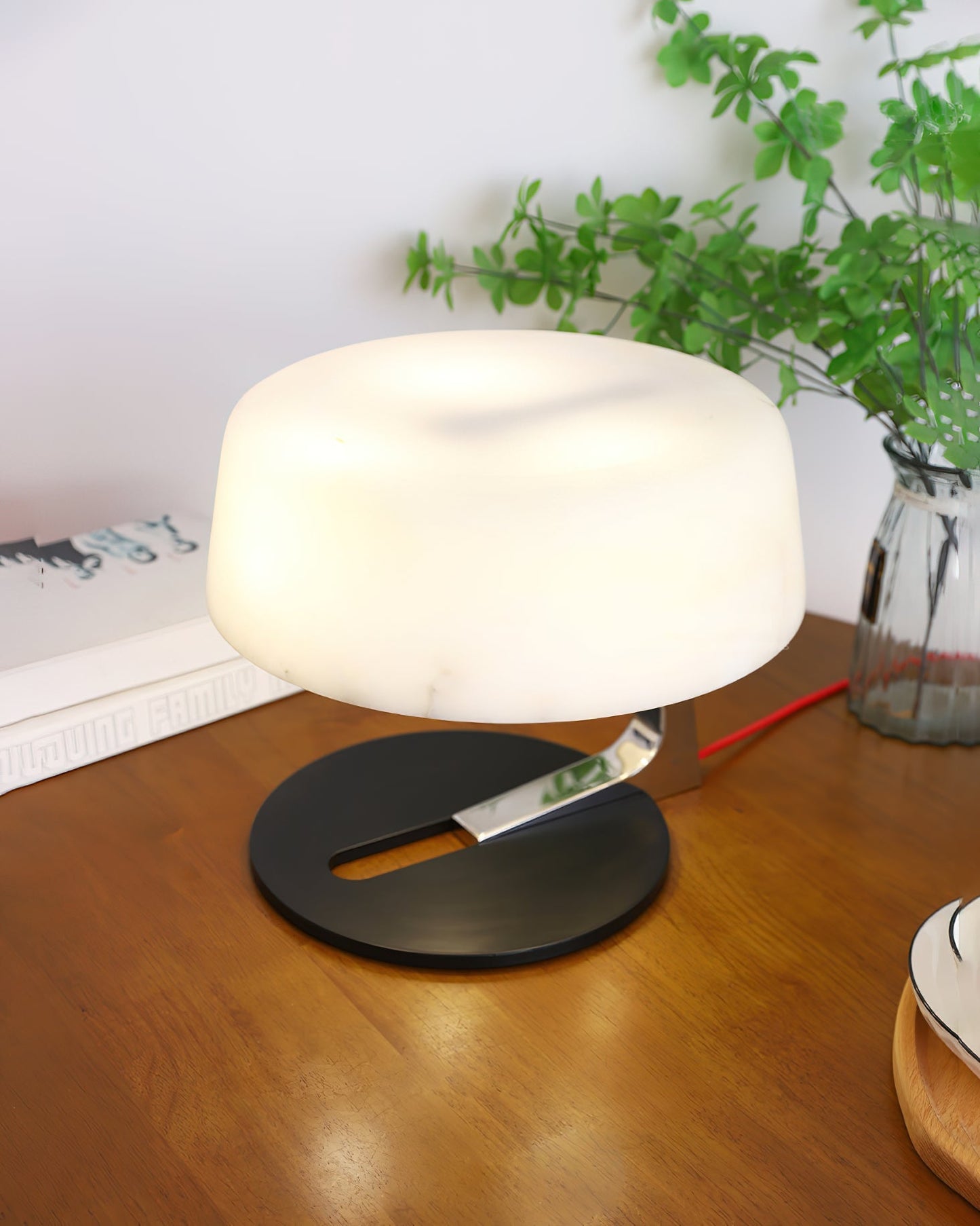 Comete Table Lamp | White Alabaster Shade | Chrome or Black Base