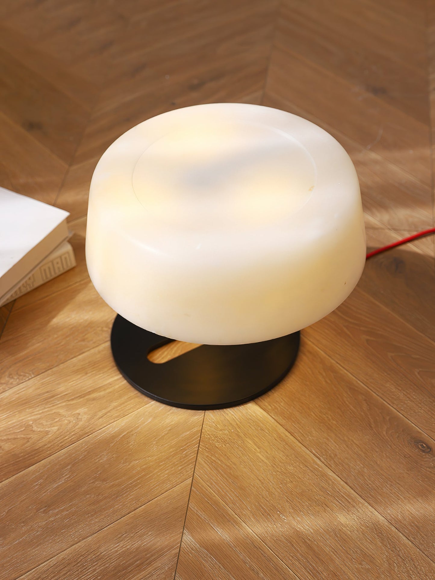 Comete Table Lamp | White Alabaster Shade | Chrome or Black Base