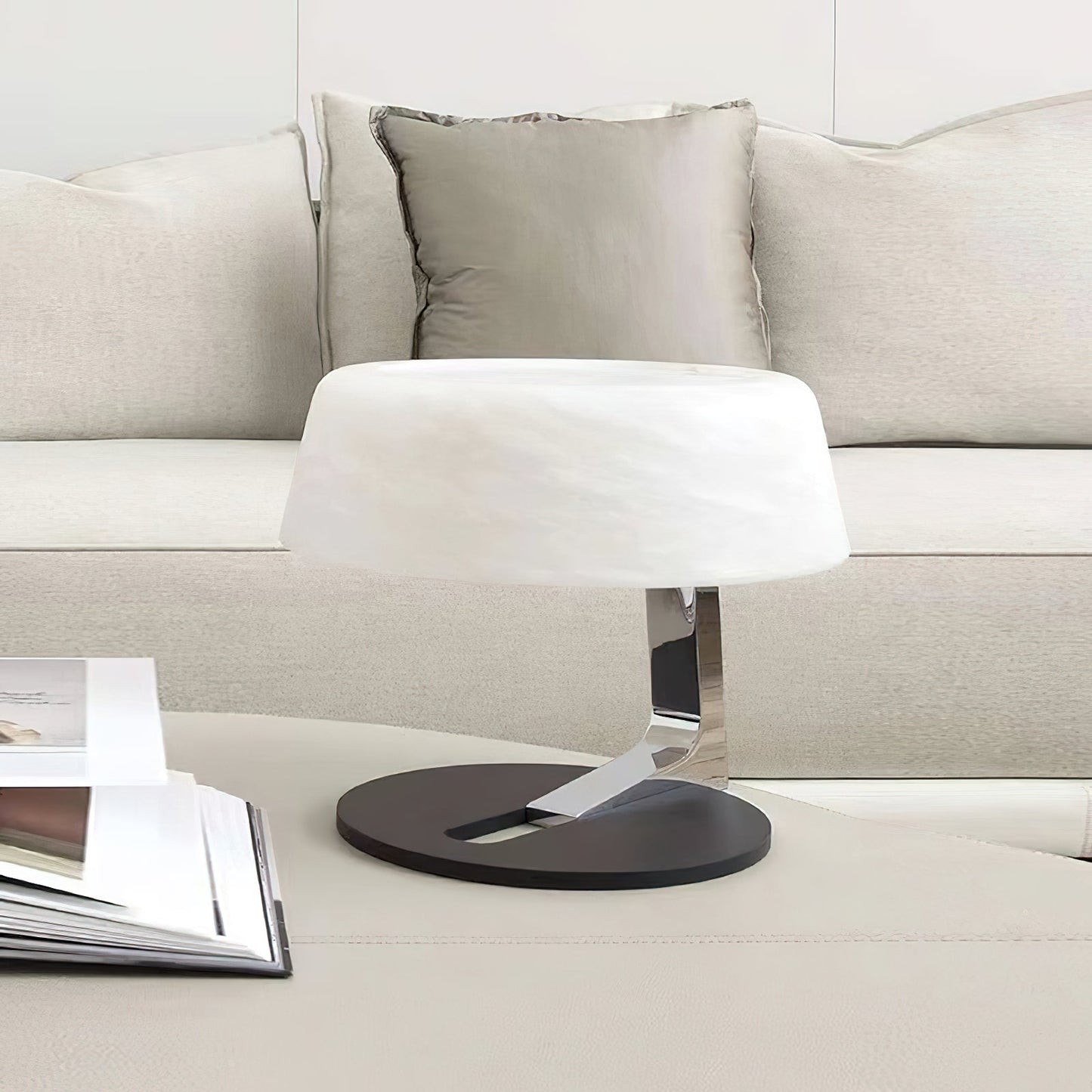 Comete Table Lamp | White Alabaster Shade | Chrome or Black Base