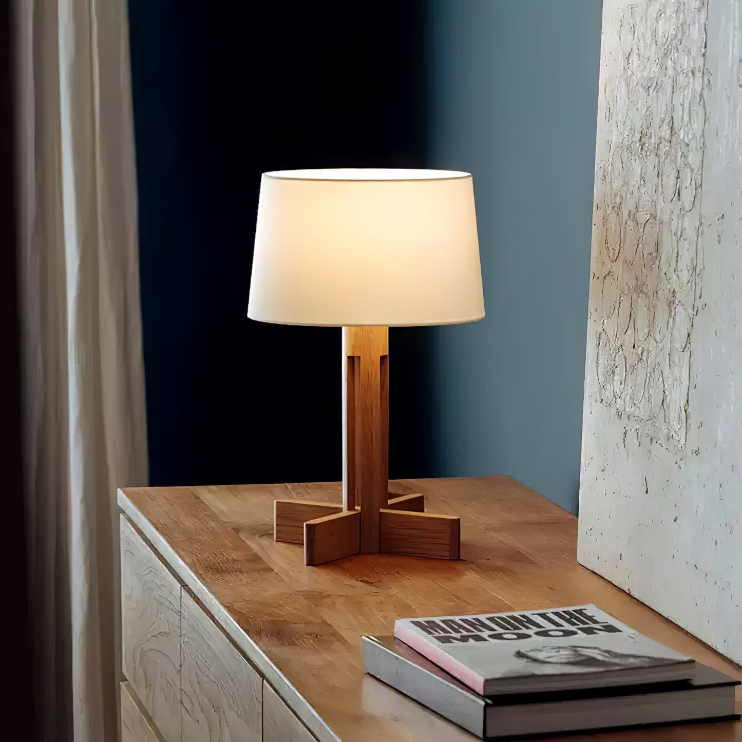 Compact Charm Table Lamp | Wood & Fabric | Walnut or Wood Color