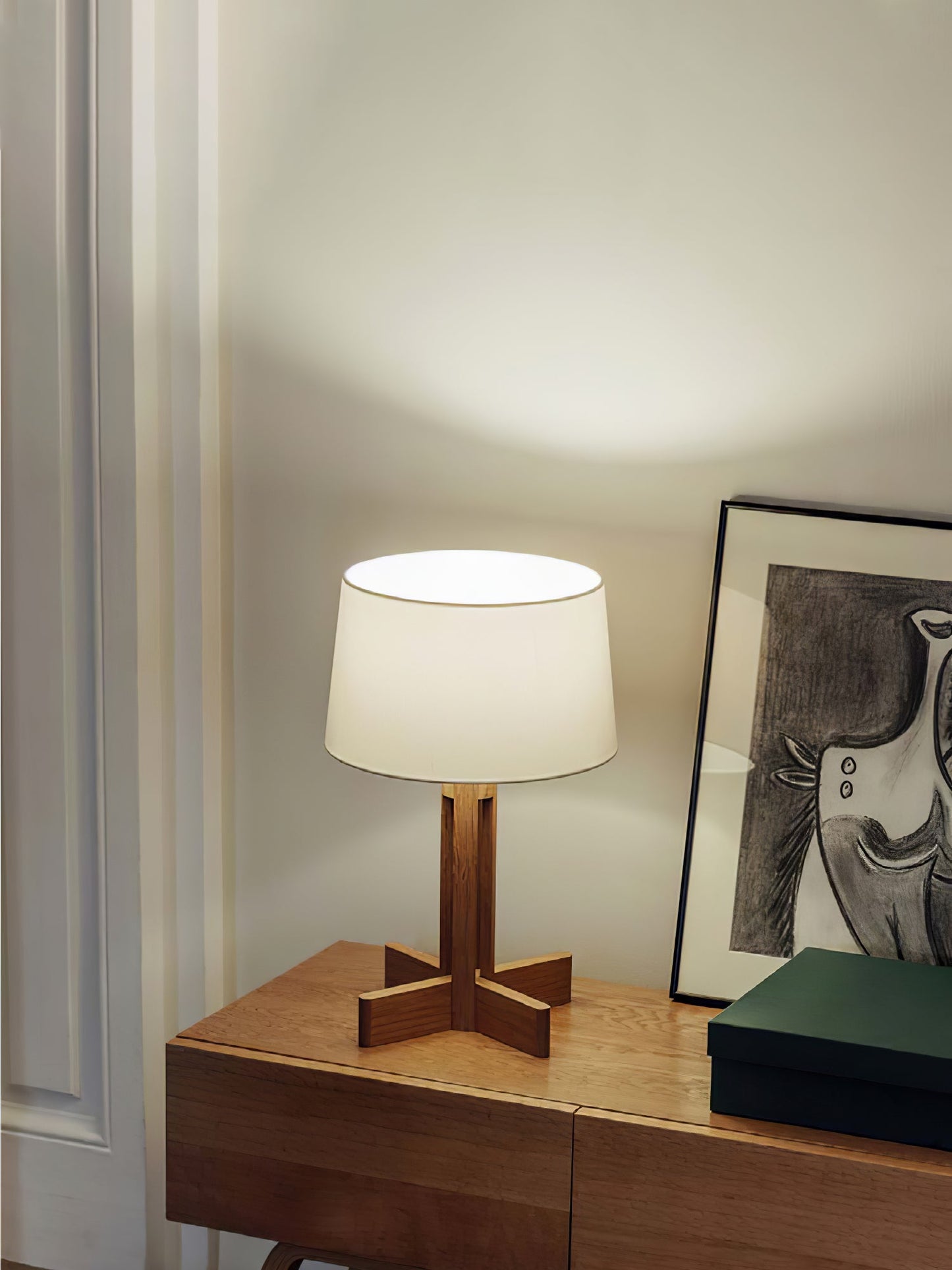 Compact Charm Table Lamp | Wood & Fabric | Walnut or Wood Color