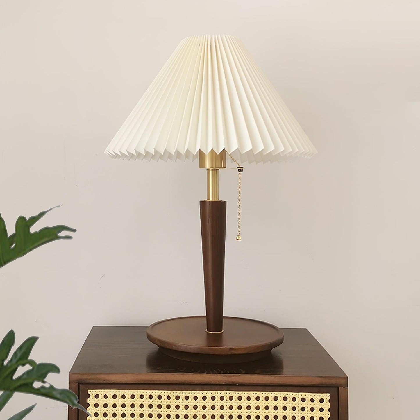Table Lamp | White Linen Shade & Brass Accents | 36cm Diameter