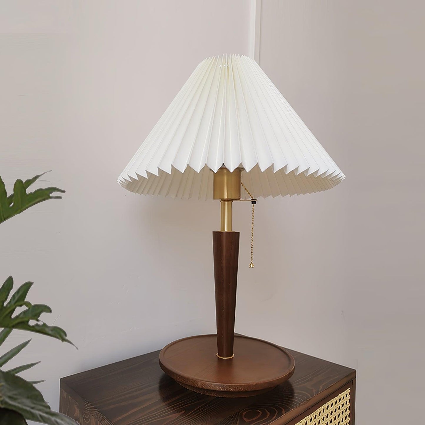 Table Lamp | White Linen Shade & Brass Accents | 36cm Diameter
