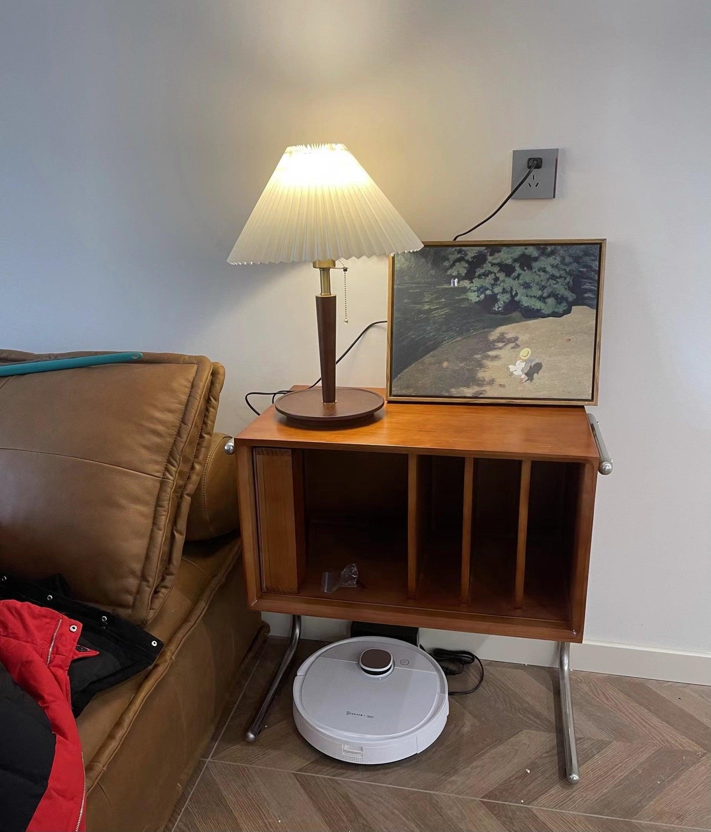 Table Lamp | White Linen Shade & Brass Accents | 36cm Diameter