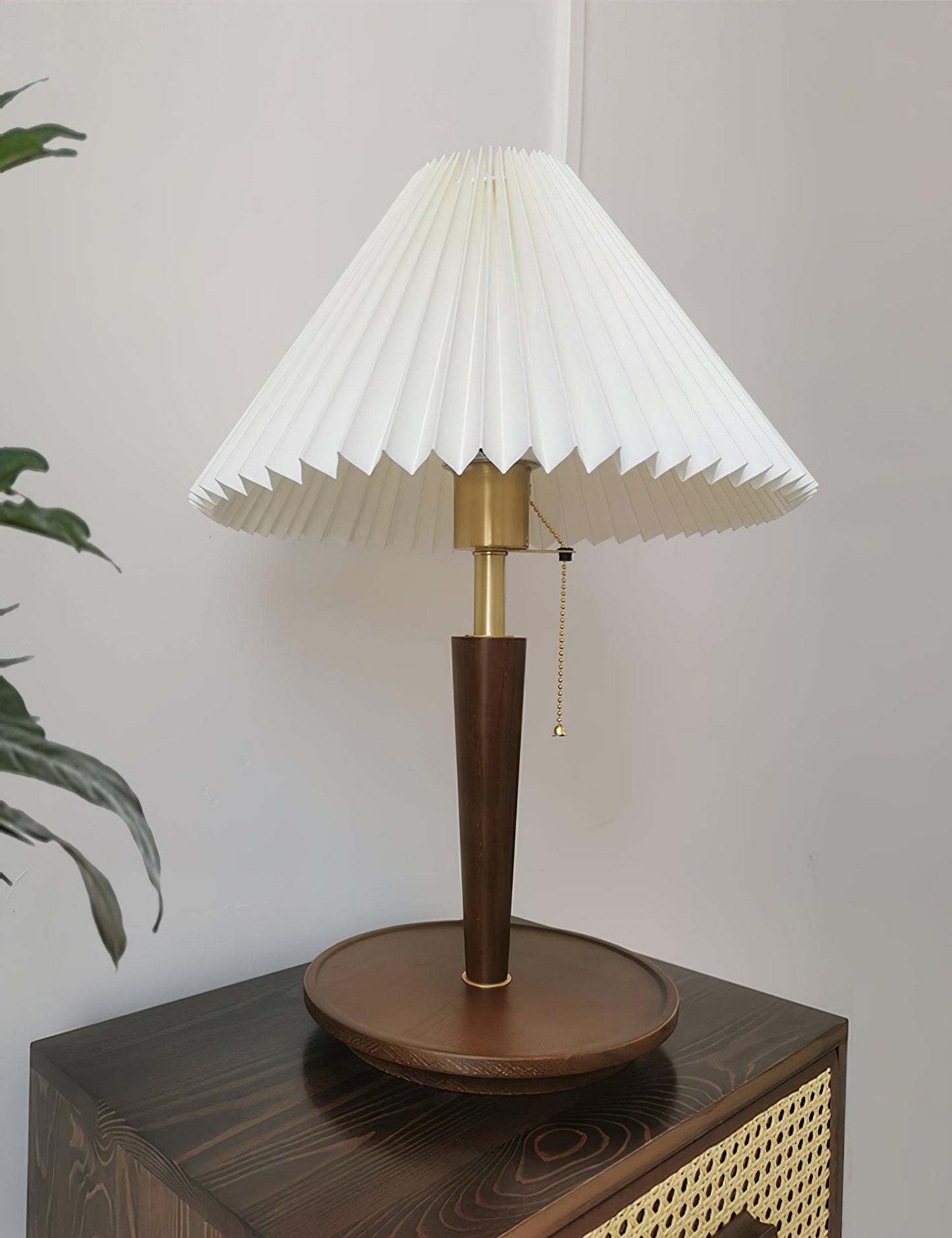 Table Lamp | White Linen Shade & Brass Accents | 36cm Diameter