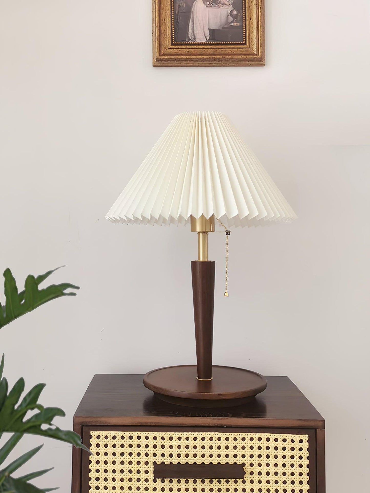 Table Lamp | White Linen Shade & Brass Accents | 36cm Diameter