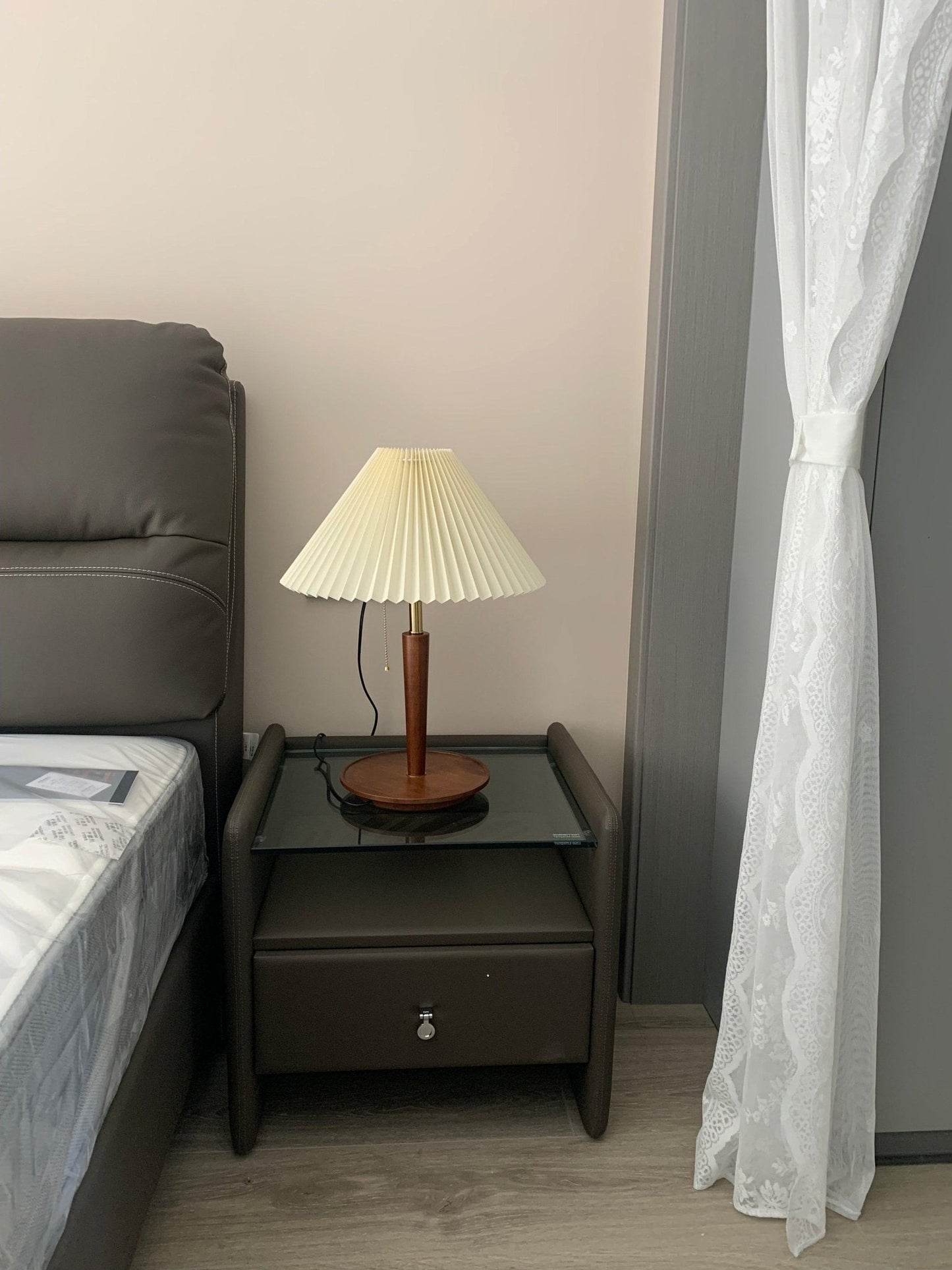 Table Lamp | White Linen Shade & Brass Accents | 36cm Diameter