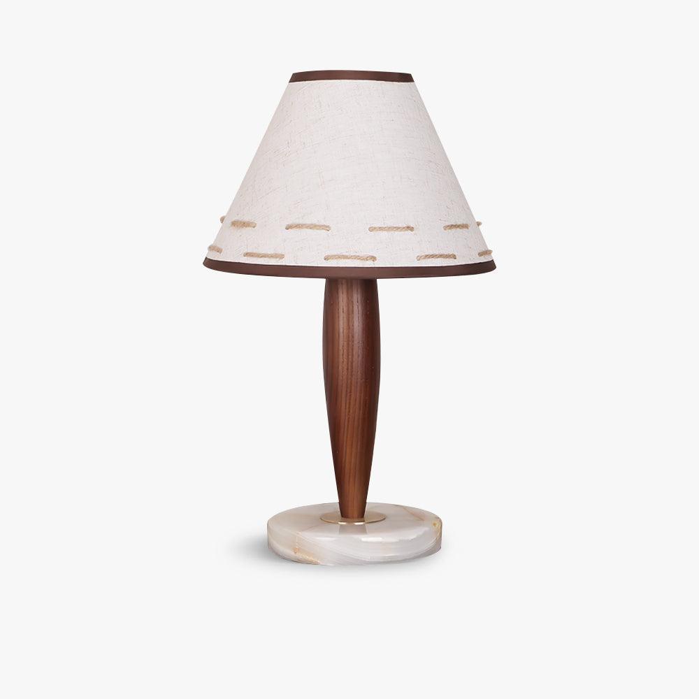 Conical Table Lamp | Fabric, Marble, Wood | Walnut/White