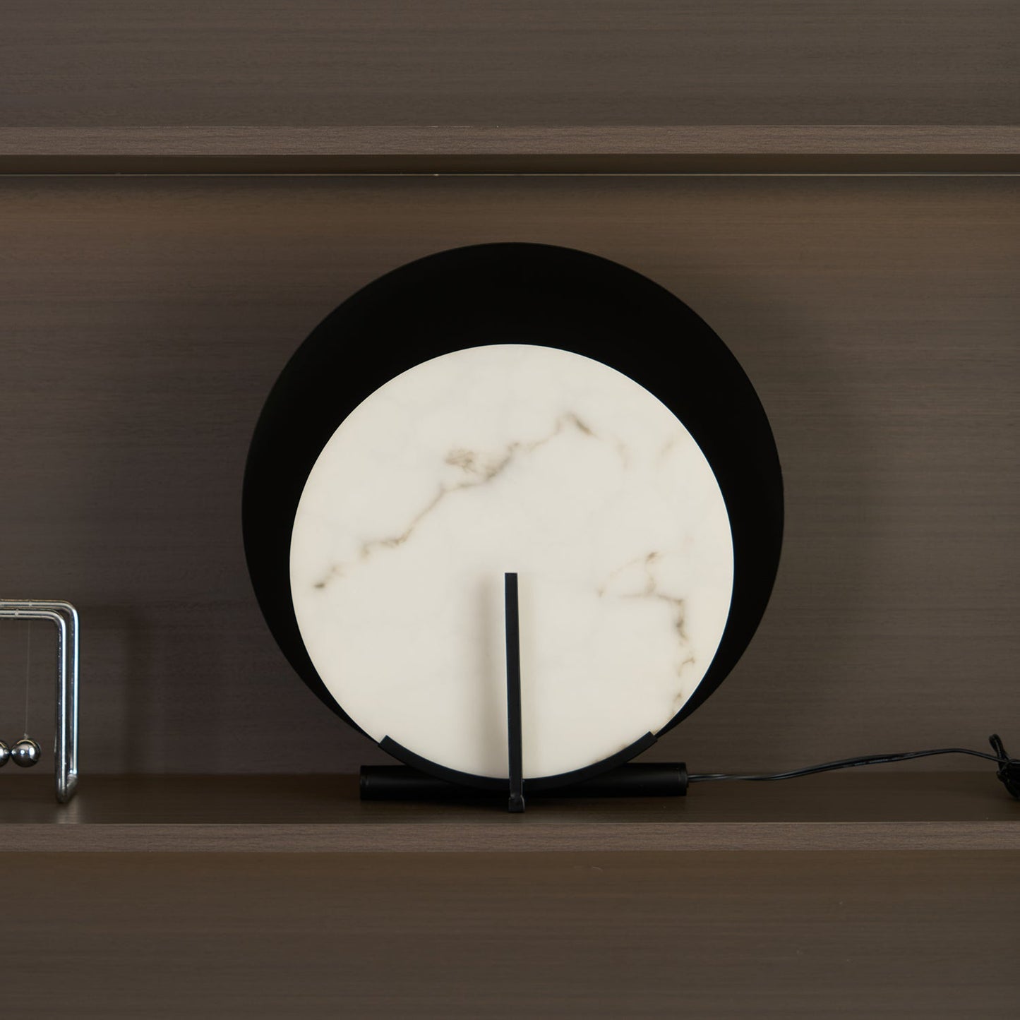 Corbett Asteria Table Lamp | Vintage Carbon Steel & Alabaster | Black & White