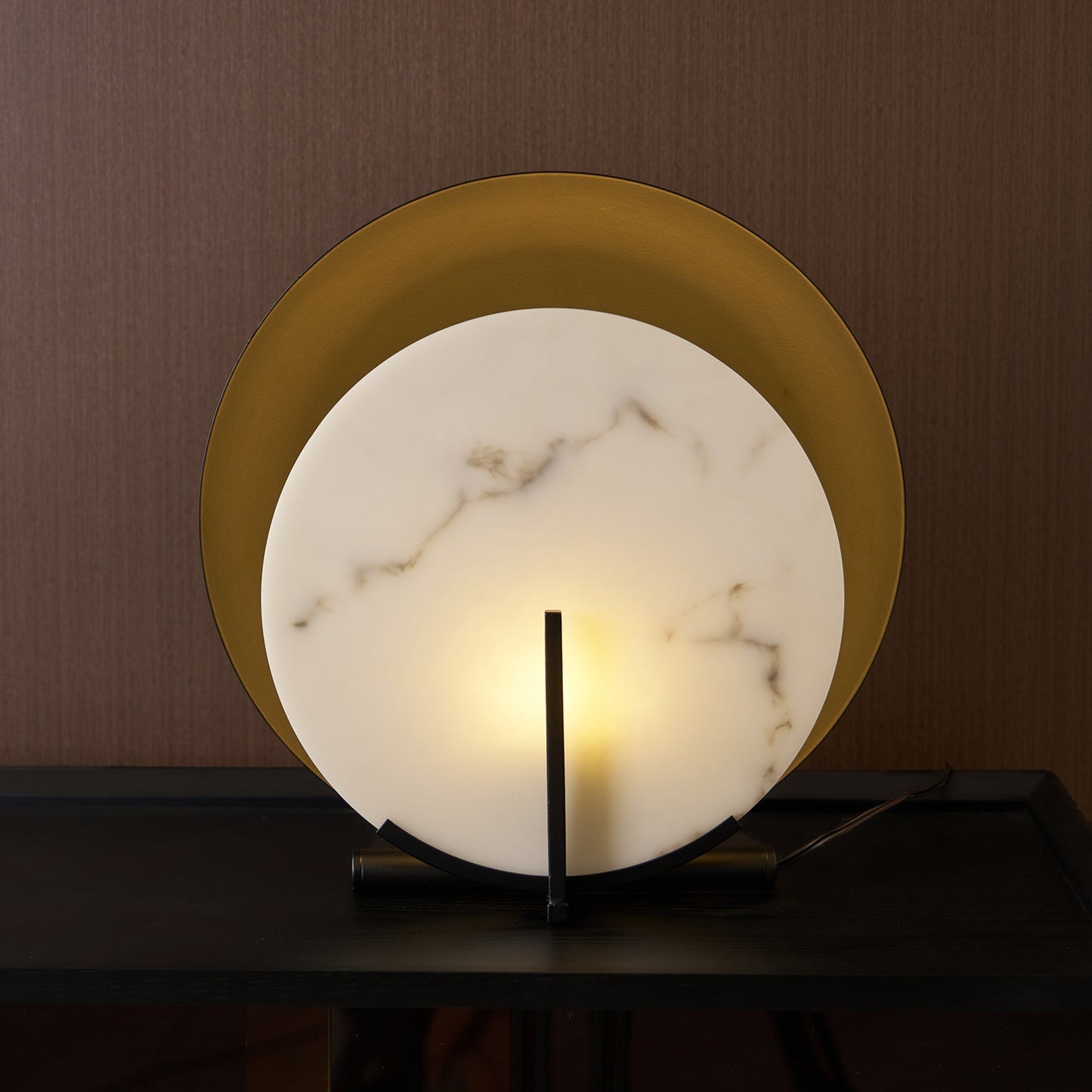 Corbett Asteria Table Lamp | Vintage Carbon Steel & Alabaster | Black & White