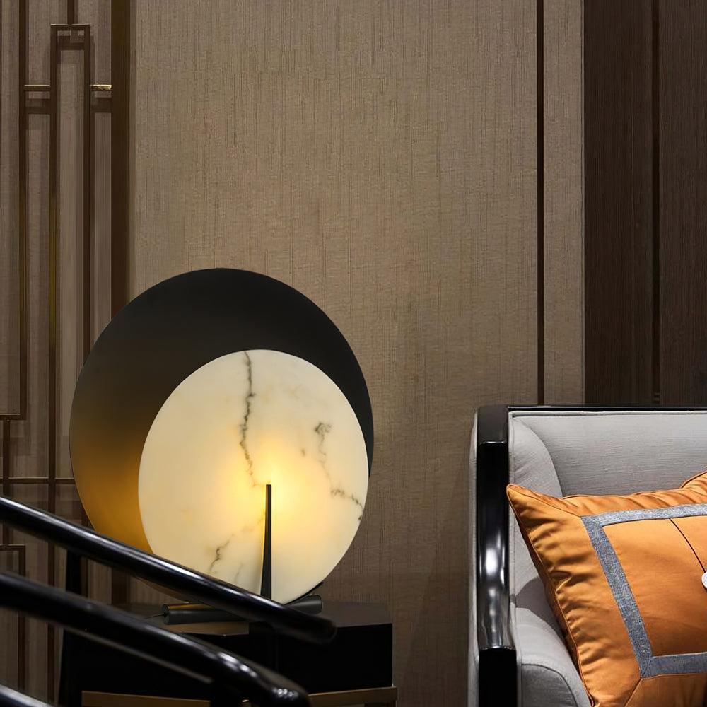Corbett Asteria Table Lamp | Vintage Carbon Steel & Alabaster | Black & White