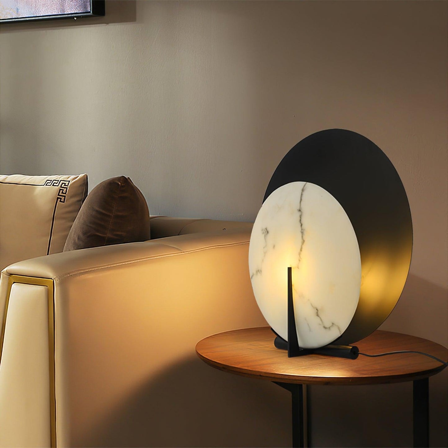 Corbett Asteria Table Lamp | Vintage Carbon Steel & Alabaster | Black & White